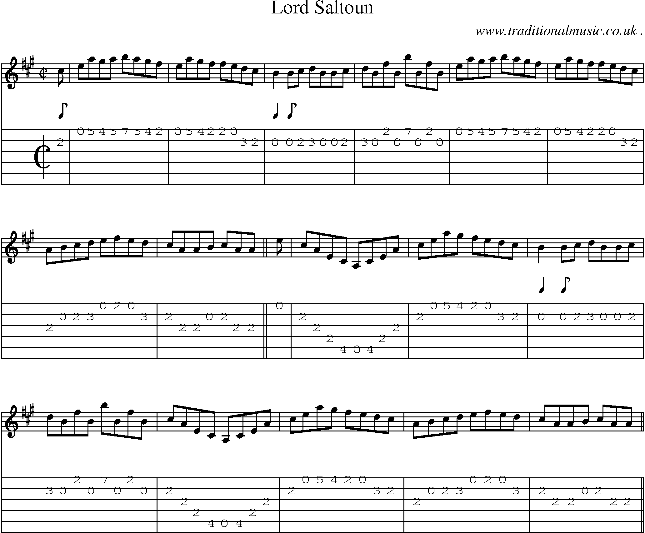 Sheet-music  score, Chords and Guitar Tabs for Lord Saltoun