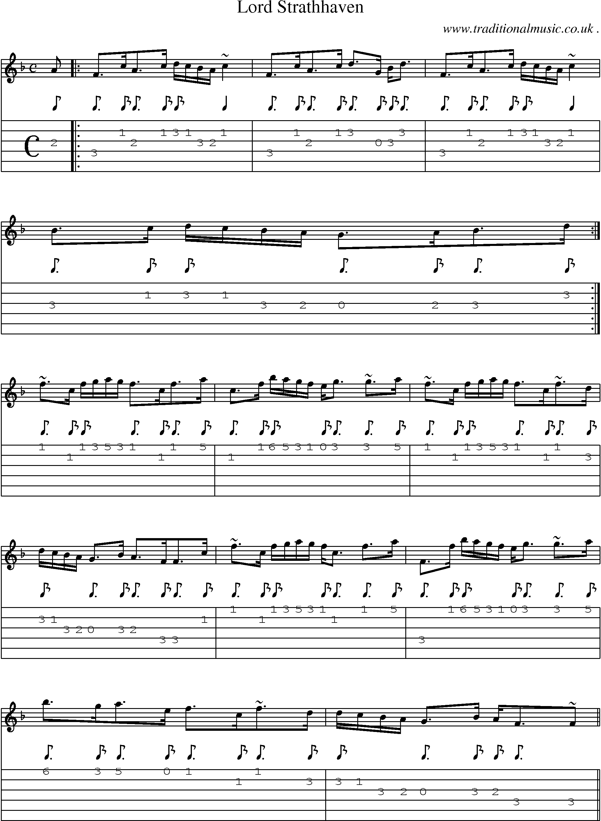 Sheet-music  score, Chords and Guitar Tabs for Lord Strathhaven