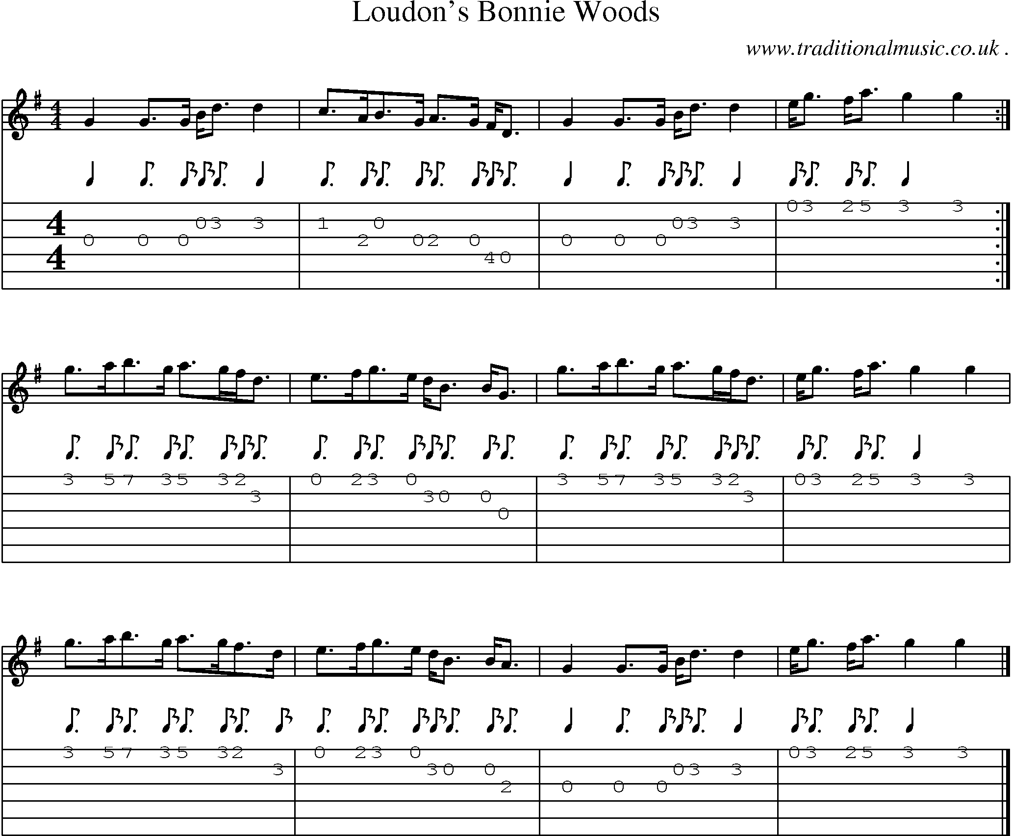 Sheet-music  score, Chords and Guitar Tabs for Loudons Bonnie Woods