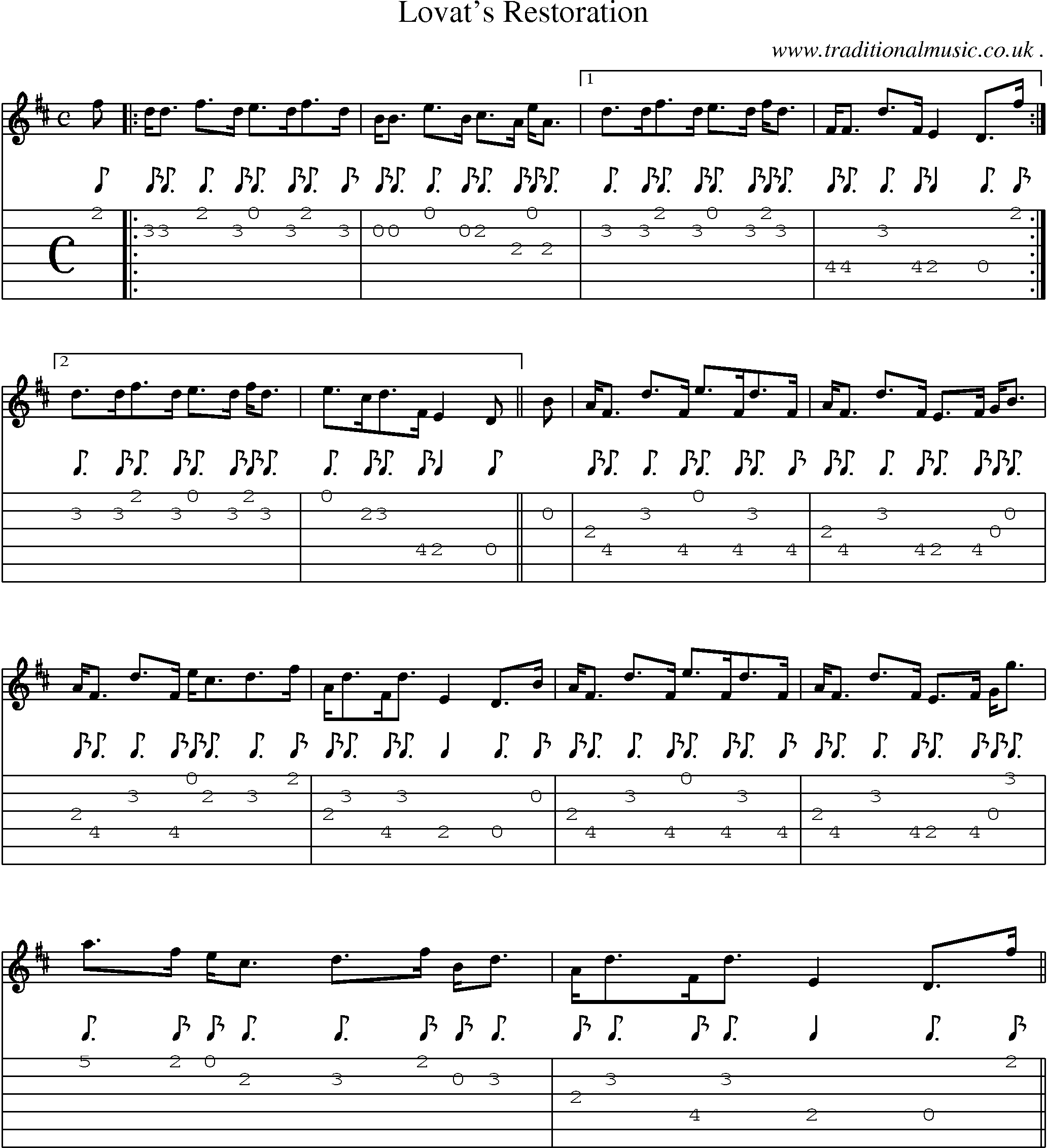 Sheet-music  score, Chords and Guitar Tabs for Lovats Restoration