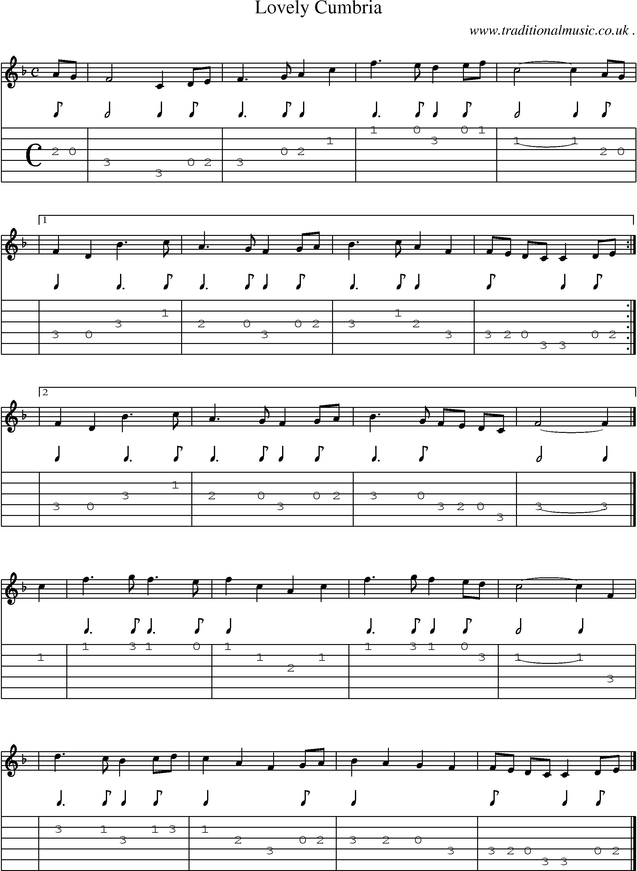 Sheet-music  score, Chords and Guitar Tabs for Lovely Cumbria
