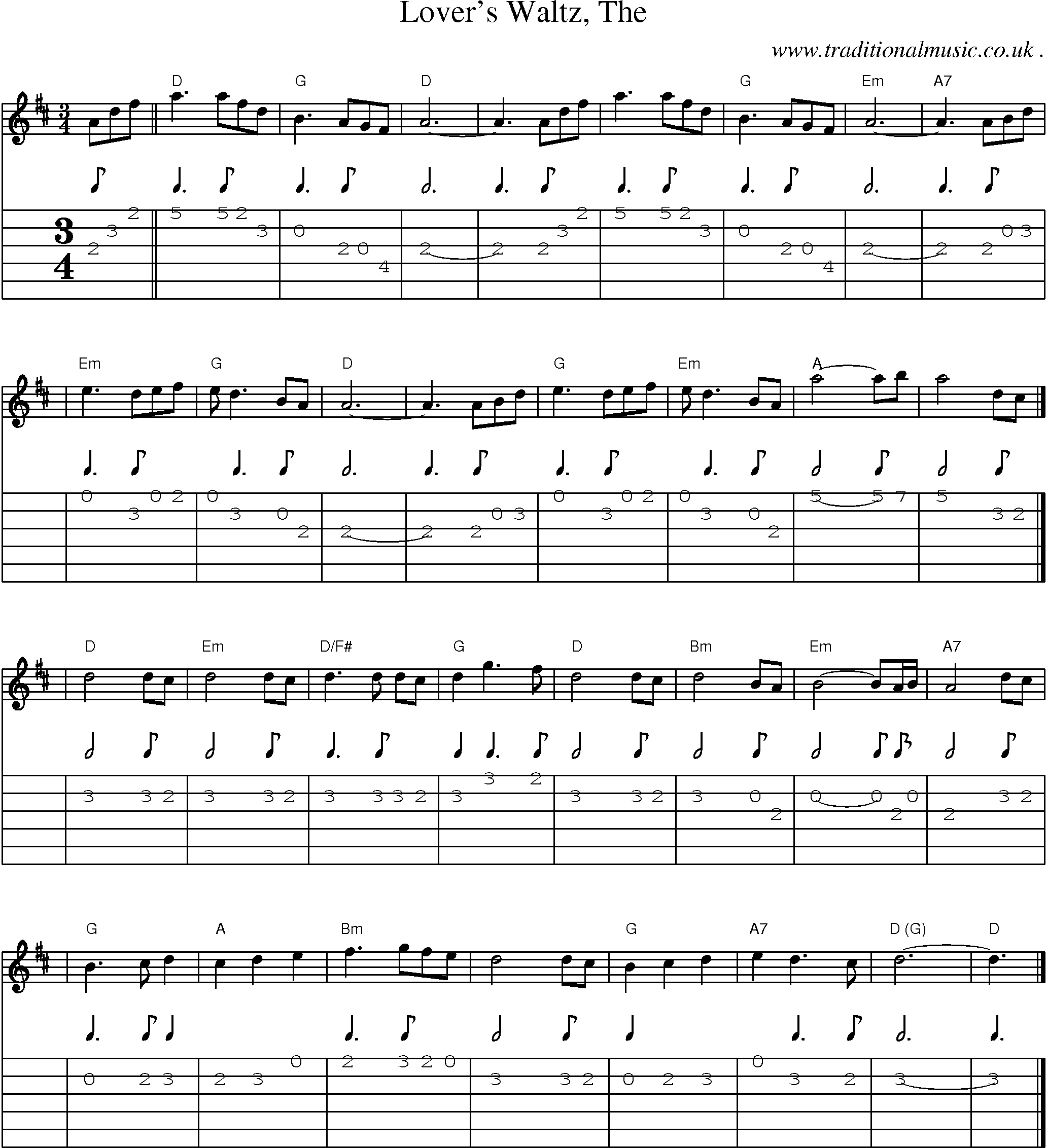 Sheet-music  score, Chords and Guitar Tabs for Lovers Waltz The
