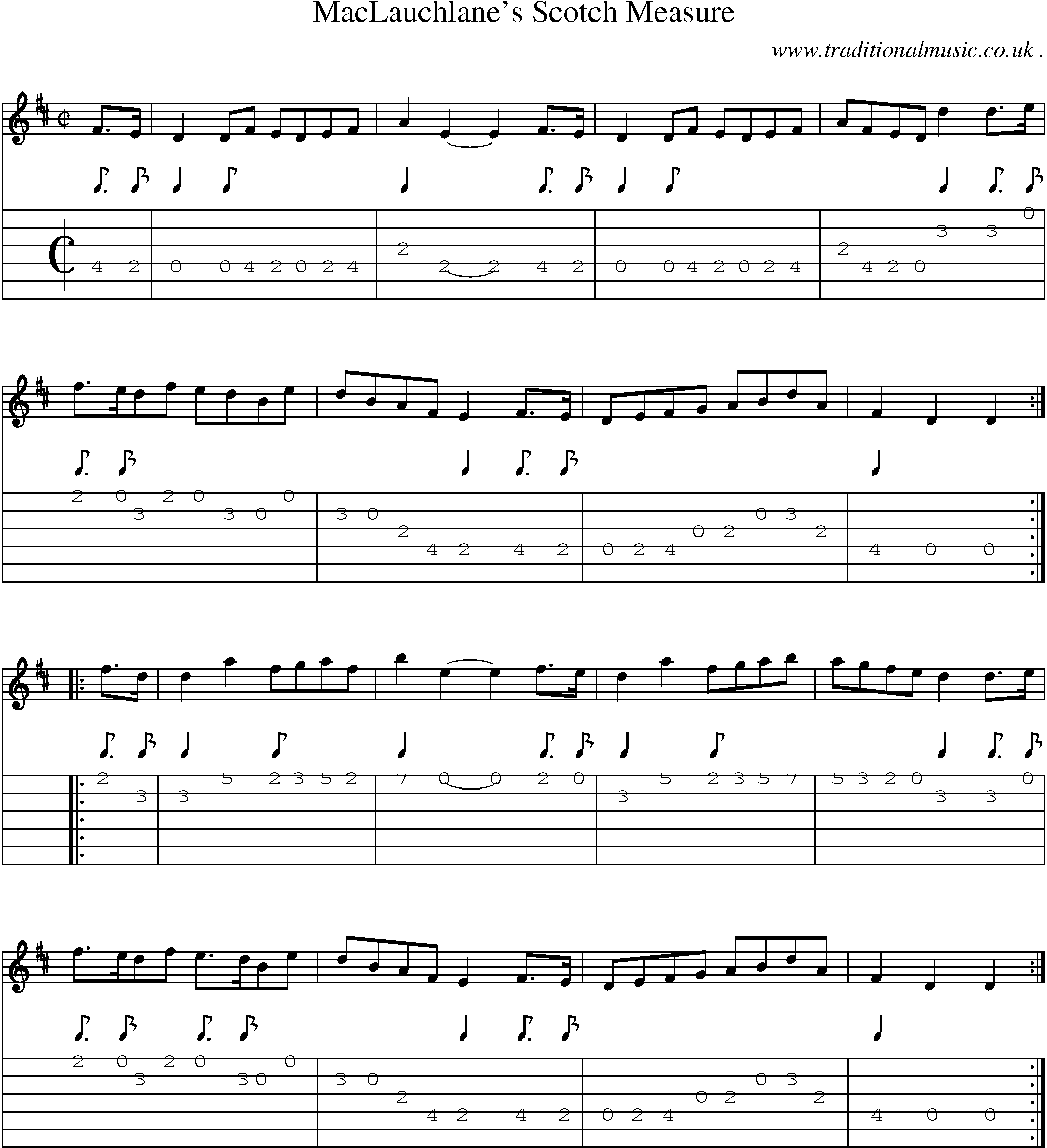 Sheet-music  score, Chords and Guitar Tabs for Maclauchlanes Scotch Measure