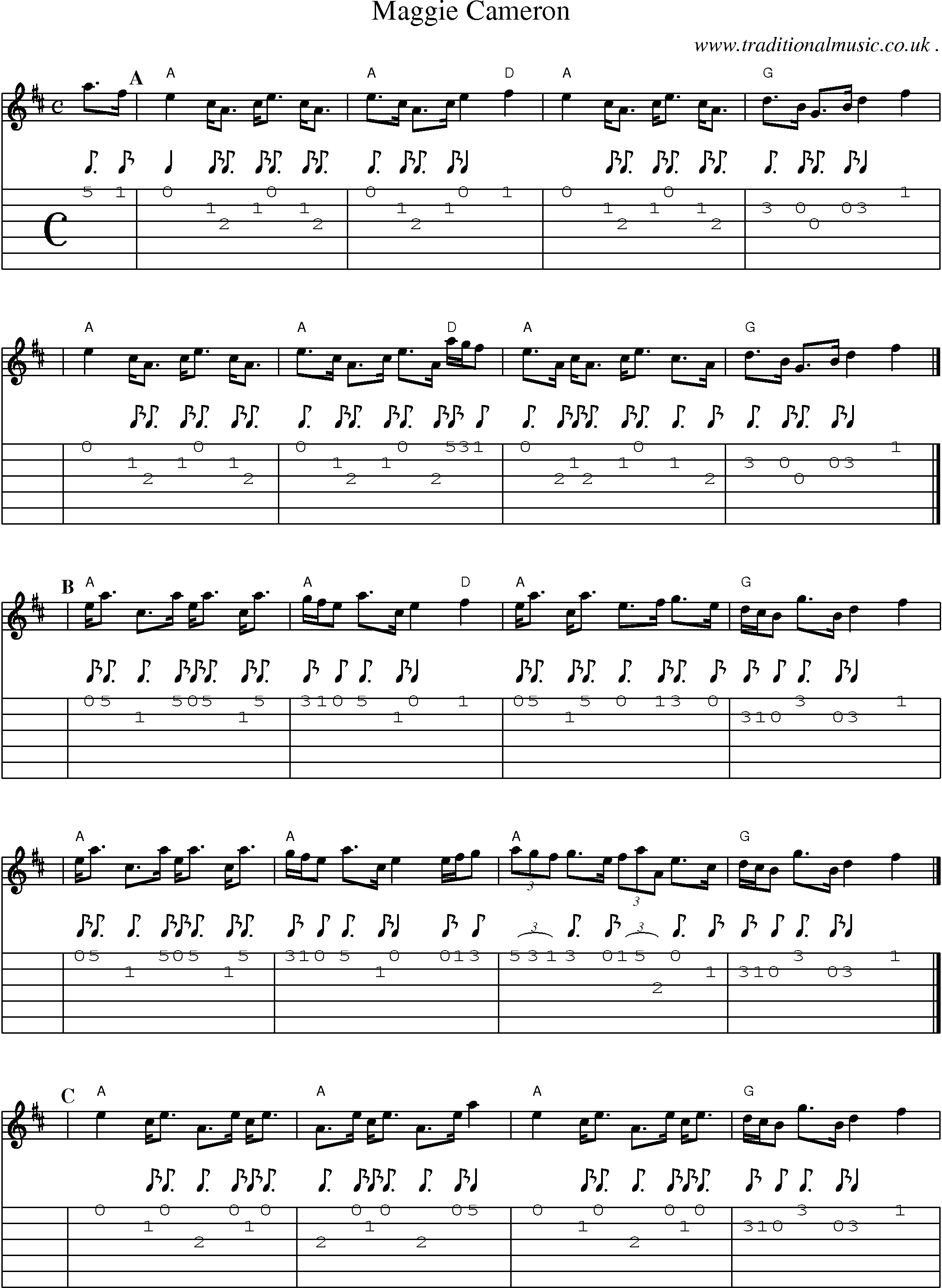Sheet-music  score, Chords and Guitar Tabs for Maggie Cameron