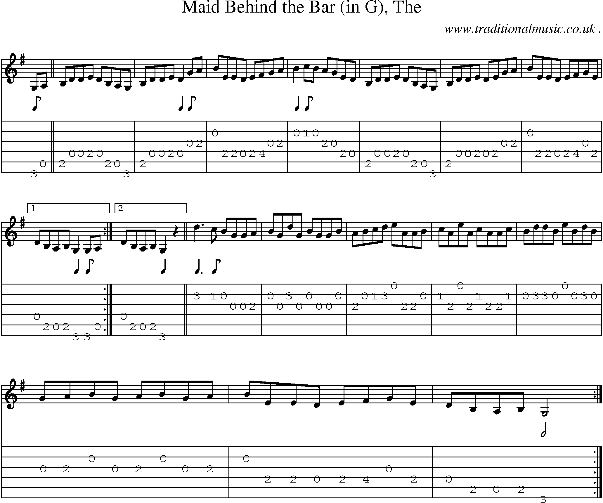 Sheet-music  score, Chords and Guitar Tabs for Maid Behind The Bar In G The