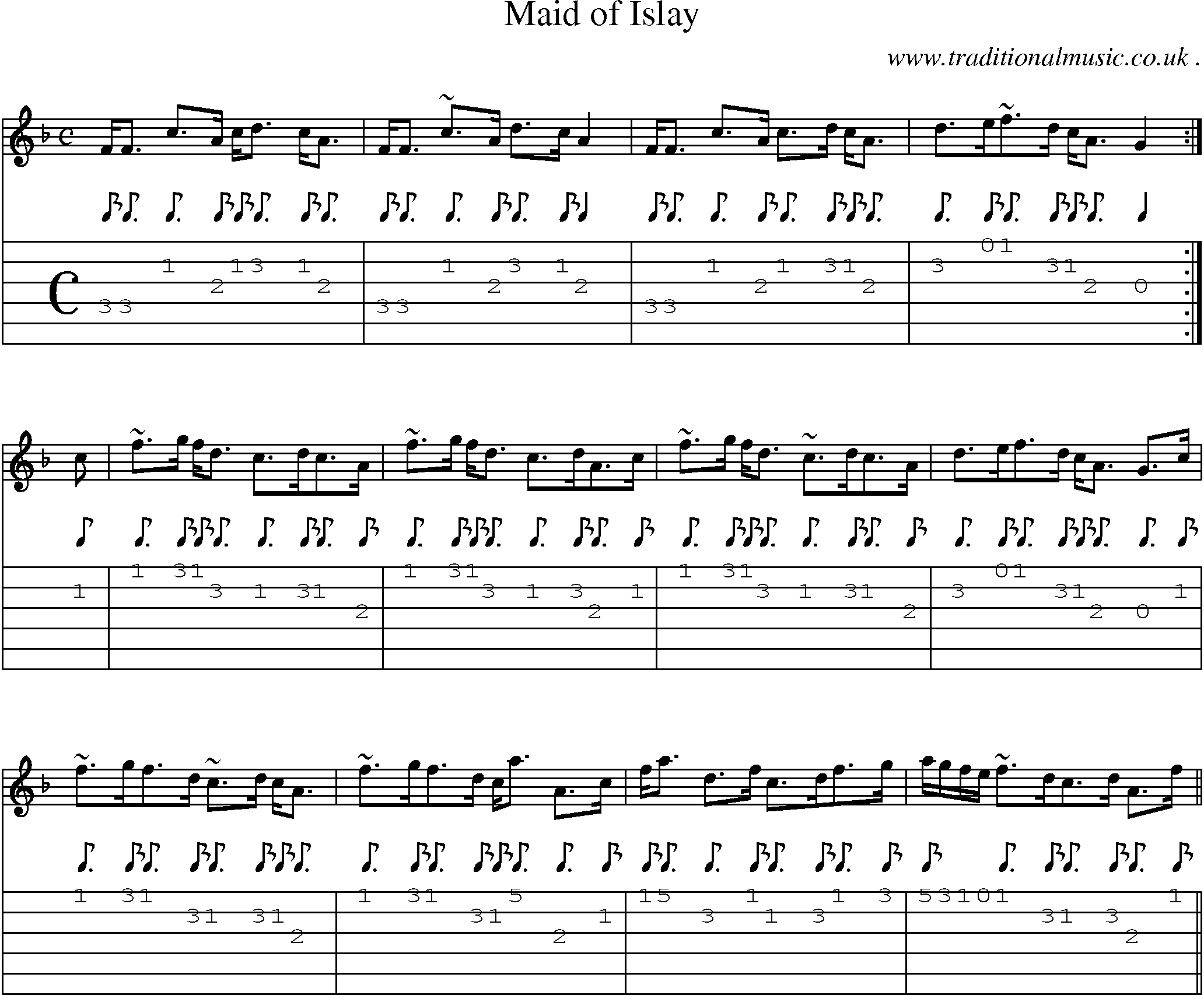 Sheet-music  score, Chords and Guitar Tabs for Maid Of Islay