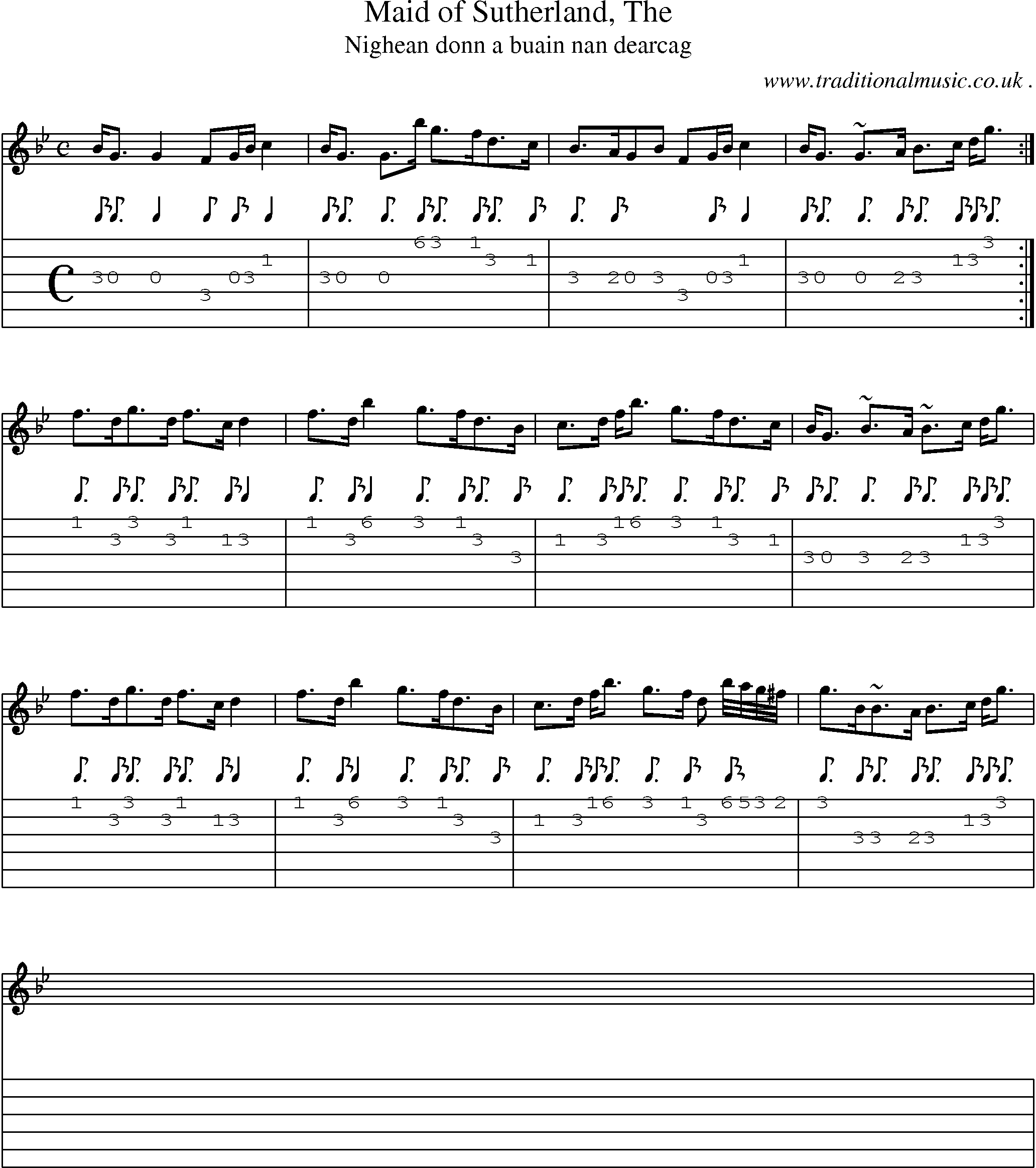 Sheet-music  score, Chords and Guitar Tabs for Maid Of Sutherland The