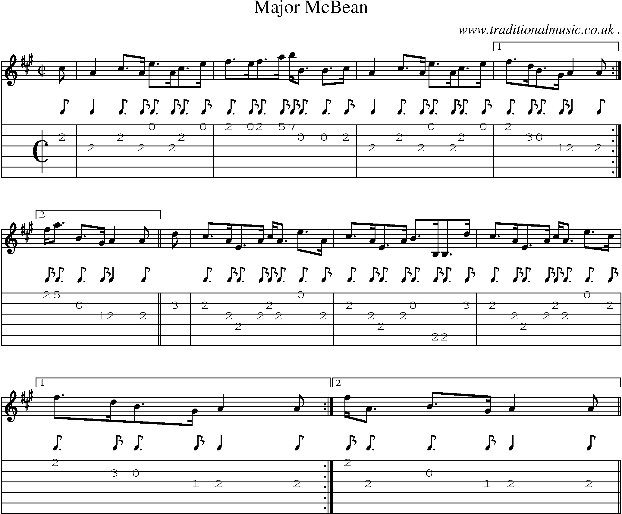 Sheet-music  score, Chords and Guitar Tabs for Major Mcbean