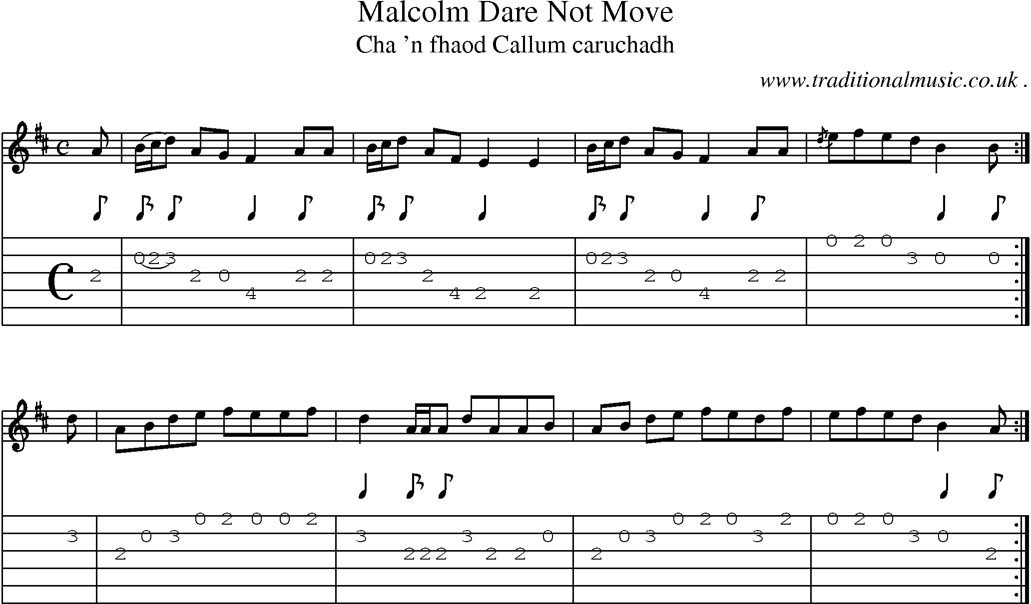Sheet-music  score, Chords and Guitar Tabs for Malcolm Dare Not Move