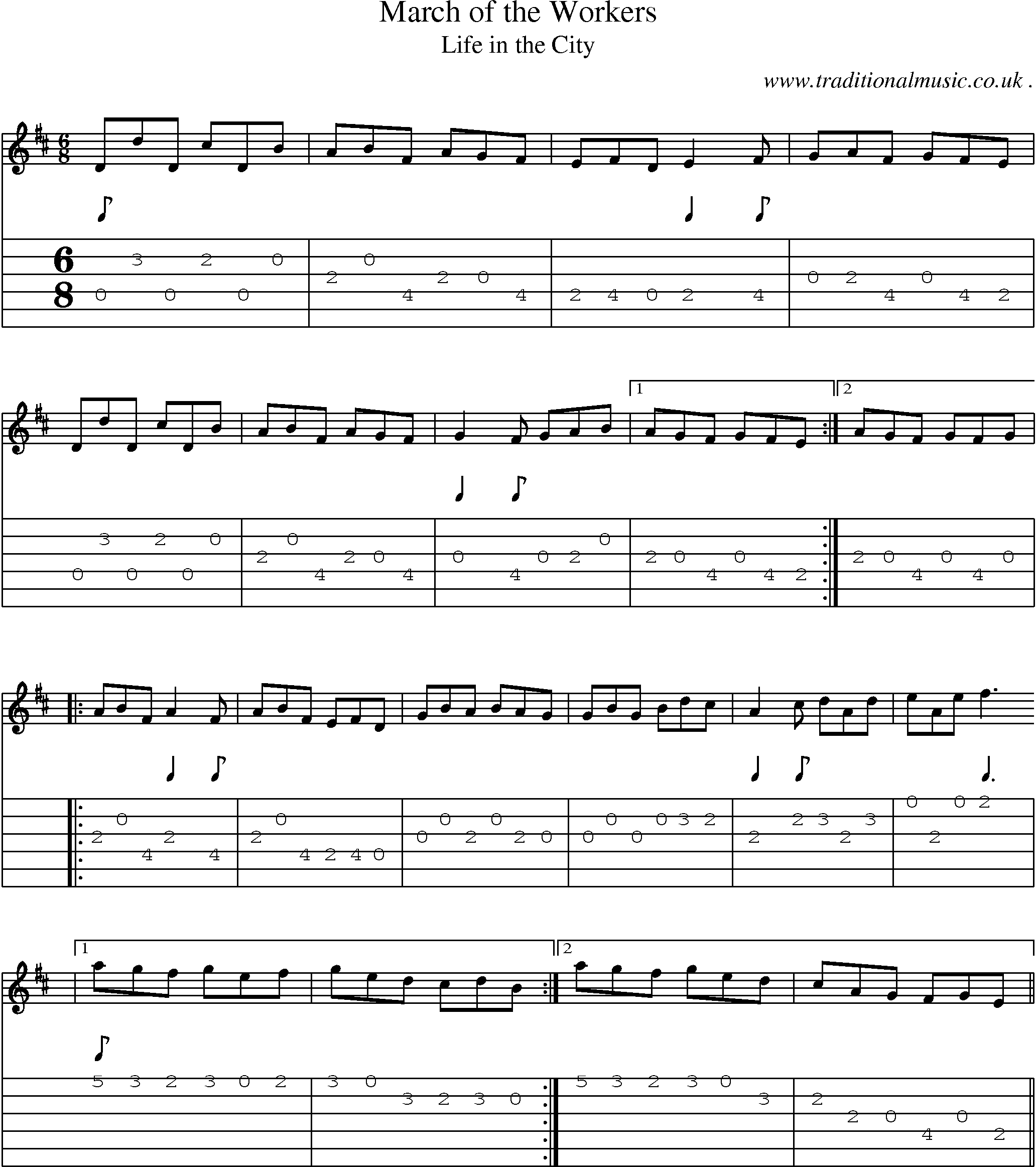 Sheet-music  score, Chords and Guitar Tabs for March Of The Workers