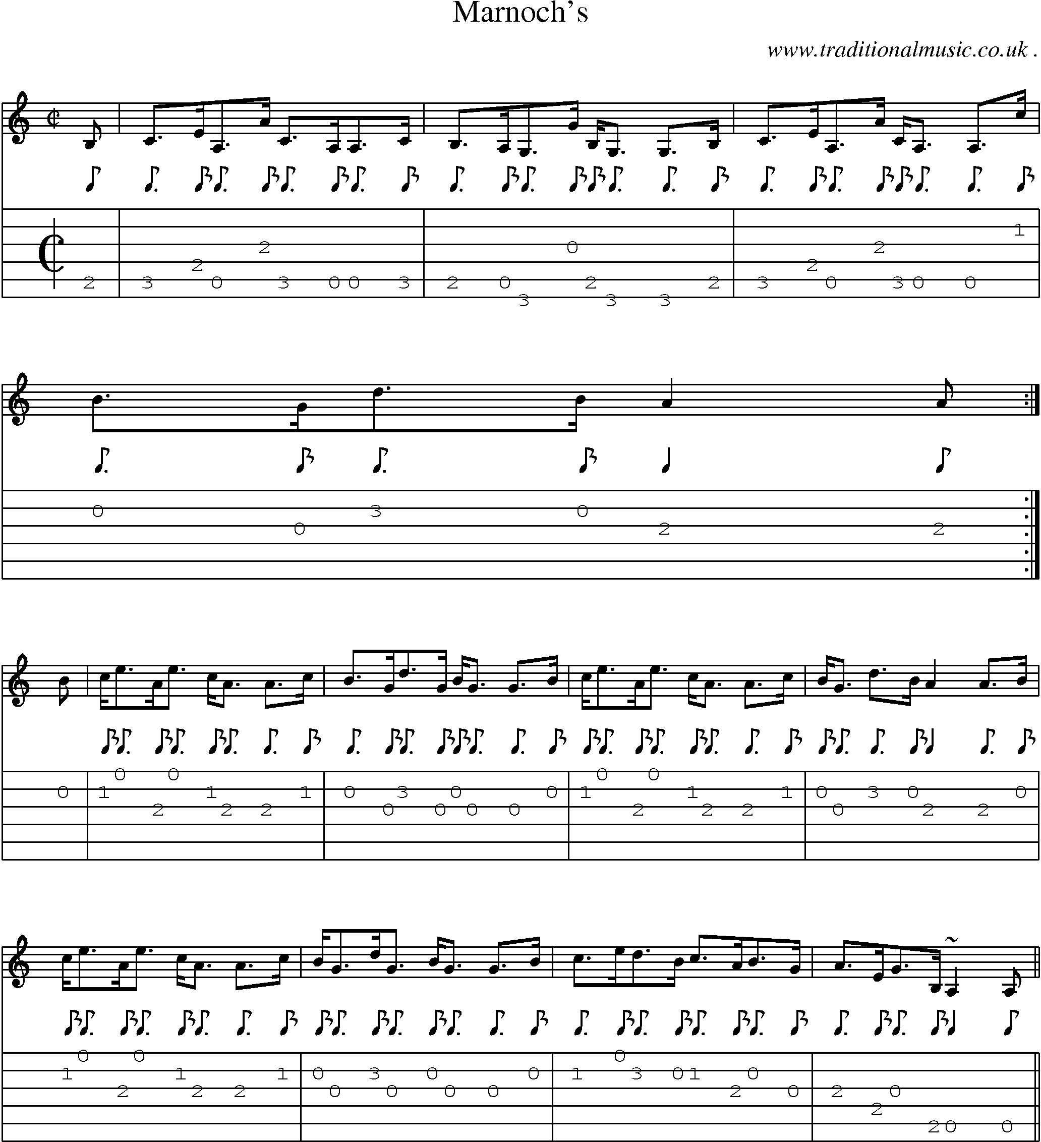 Sheet-music  score, Chords and Guitar Tabs for Marnochs