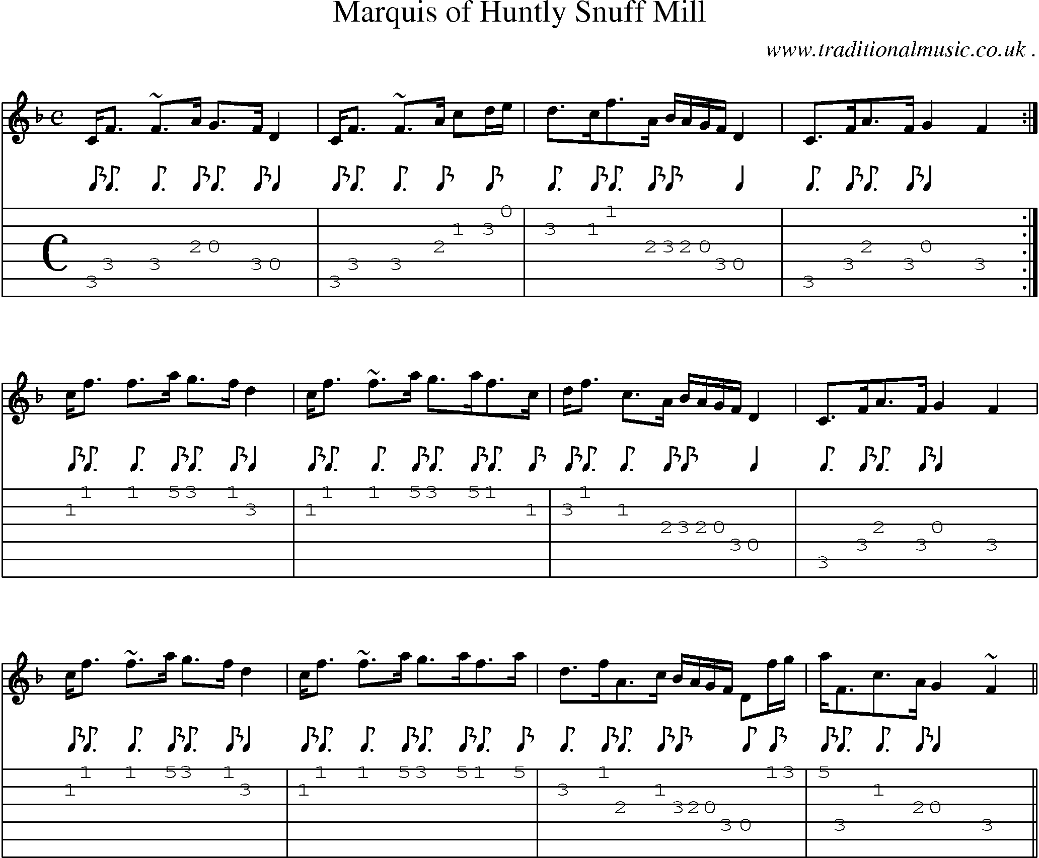 Sheet-music  score, Chords and Guitar Tabs for Marquis Of Huntly Snuff Mill