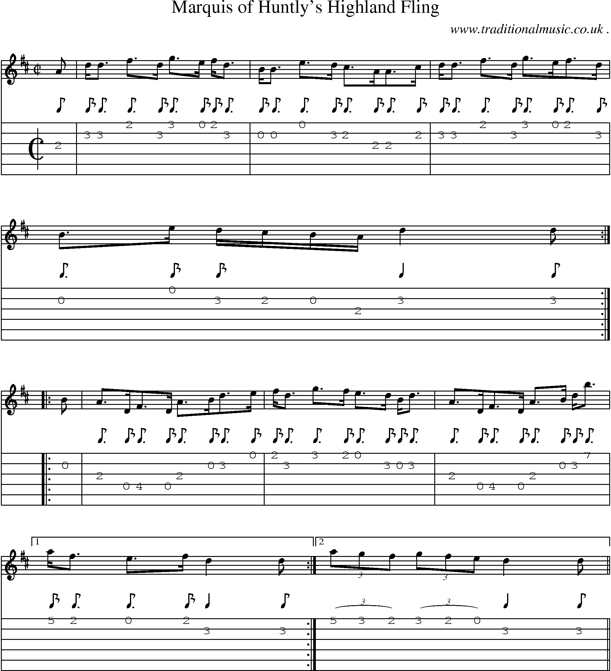 Sheet-music  score, Chords and Guitar Tabs for Marquis Of Huntlys Highland Fling