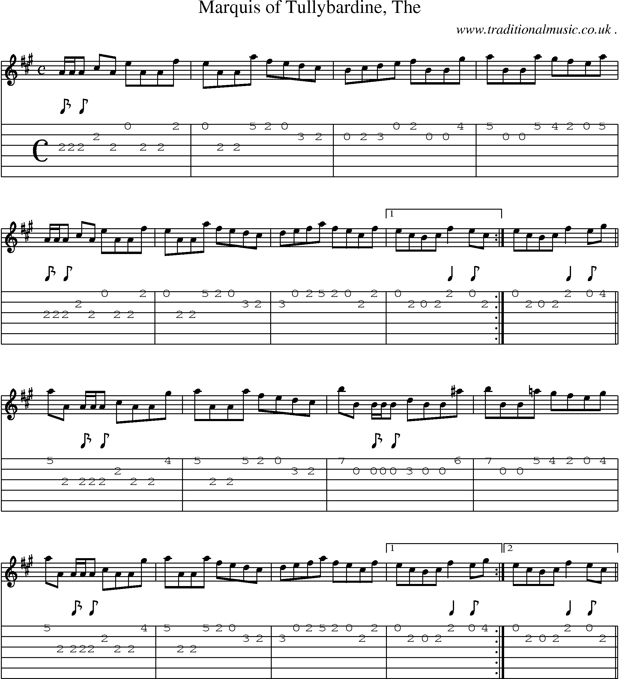 Sheet-music  score, Chords and Guitar Tabs for Marquis Of Tullybardine The