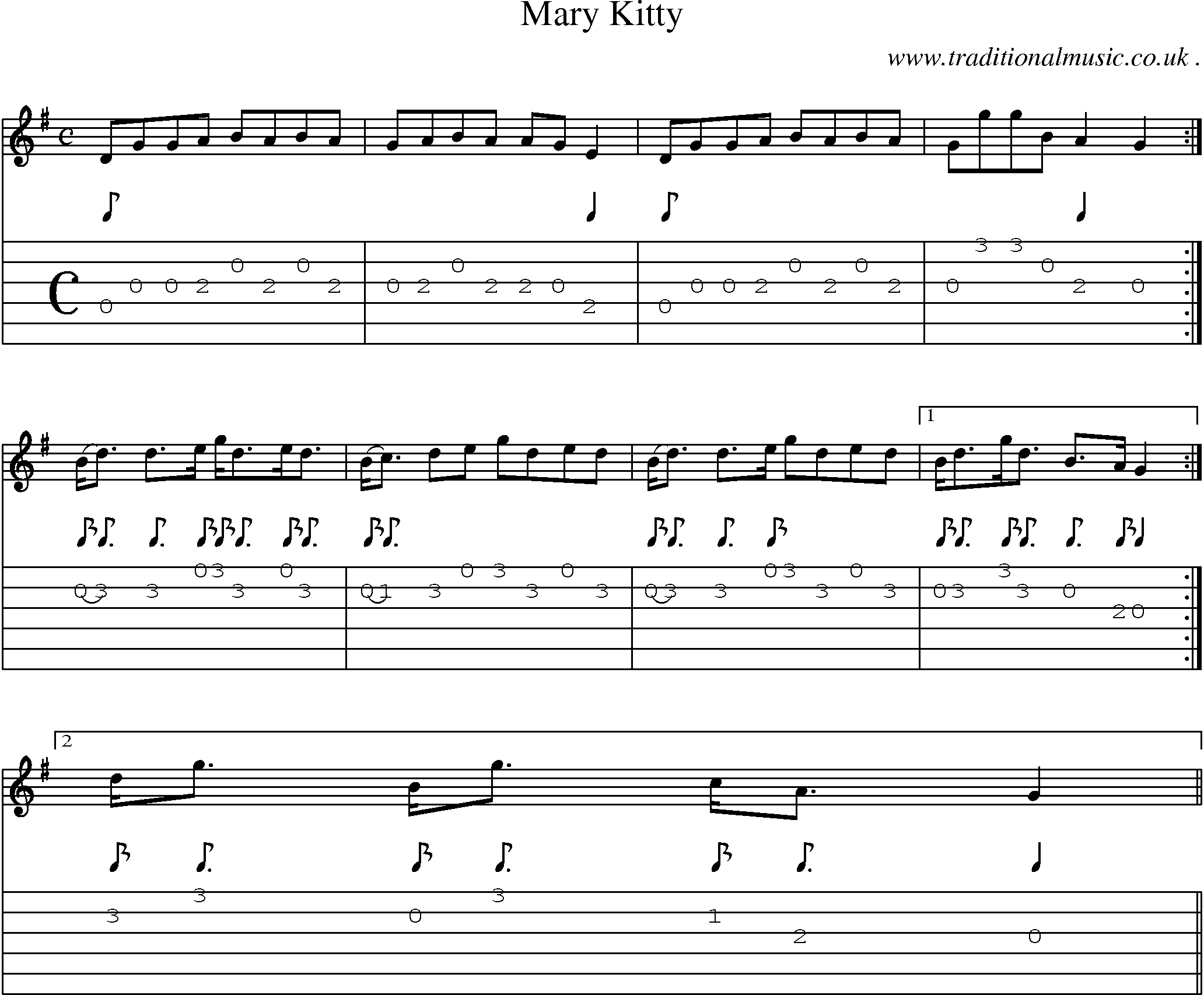 Sheet-music  score, Chords and Guitar Tabs for Mary Kitty