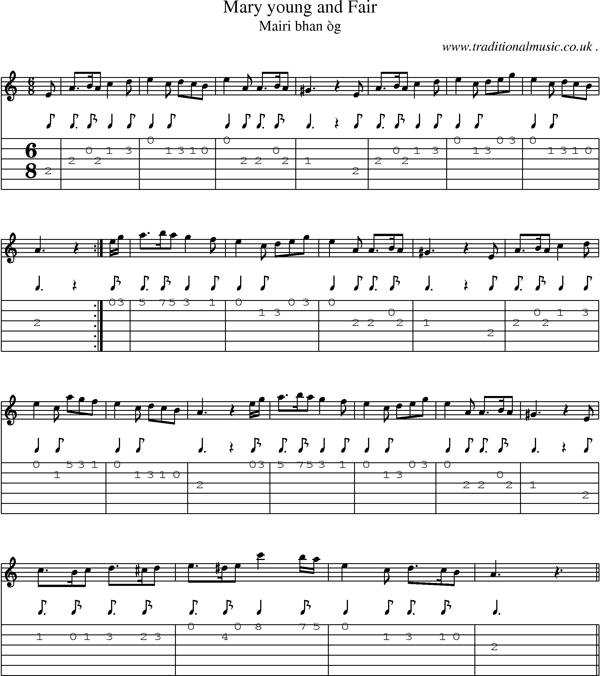 Sheet-music  score, Chords and Guitar Tabs for Mary Young And Fair