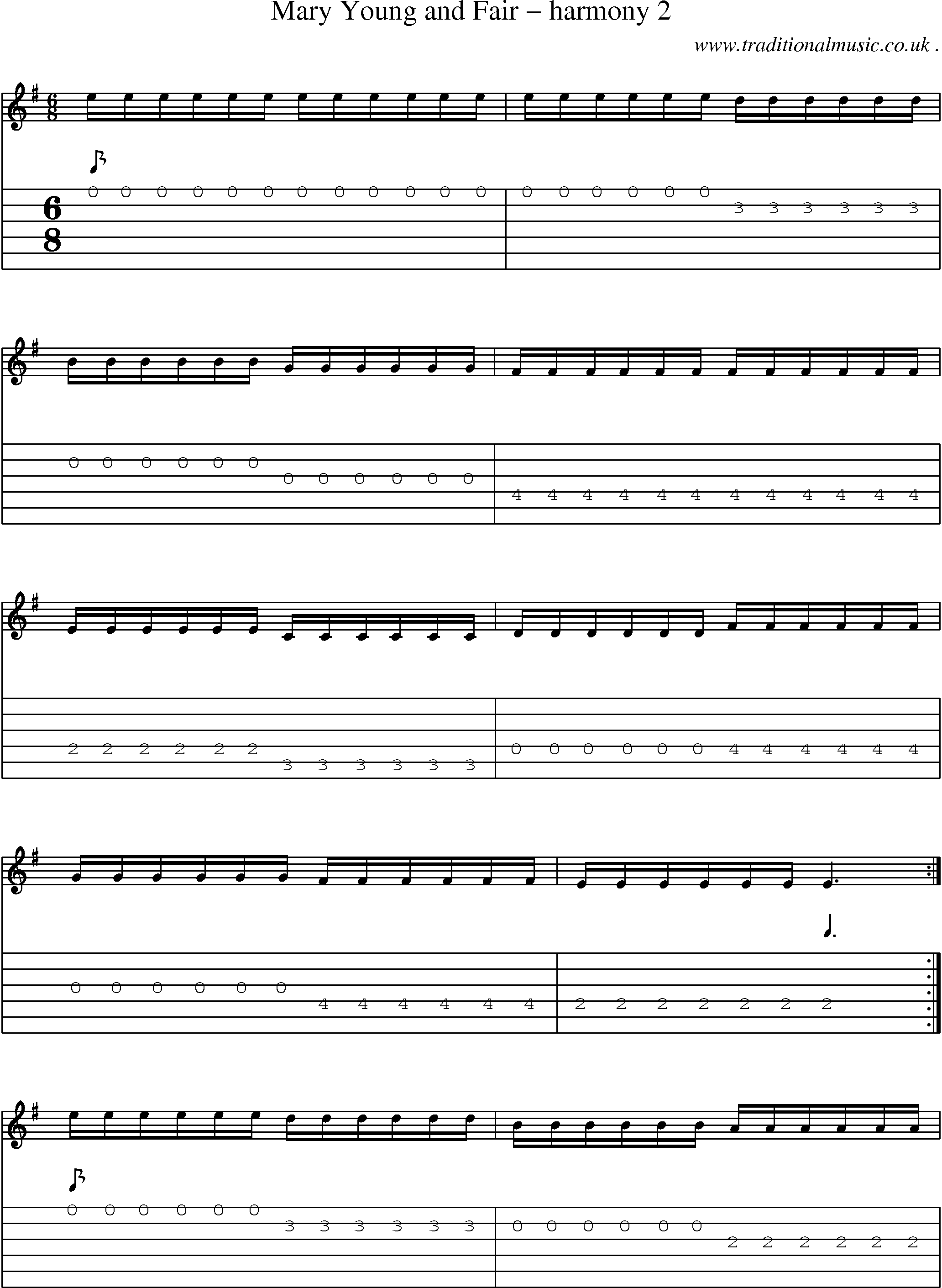 Sheet-music  score, Chords and Guitar Tabs for Mary Young And Fair Harmony 2