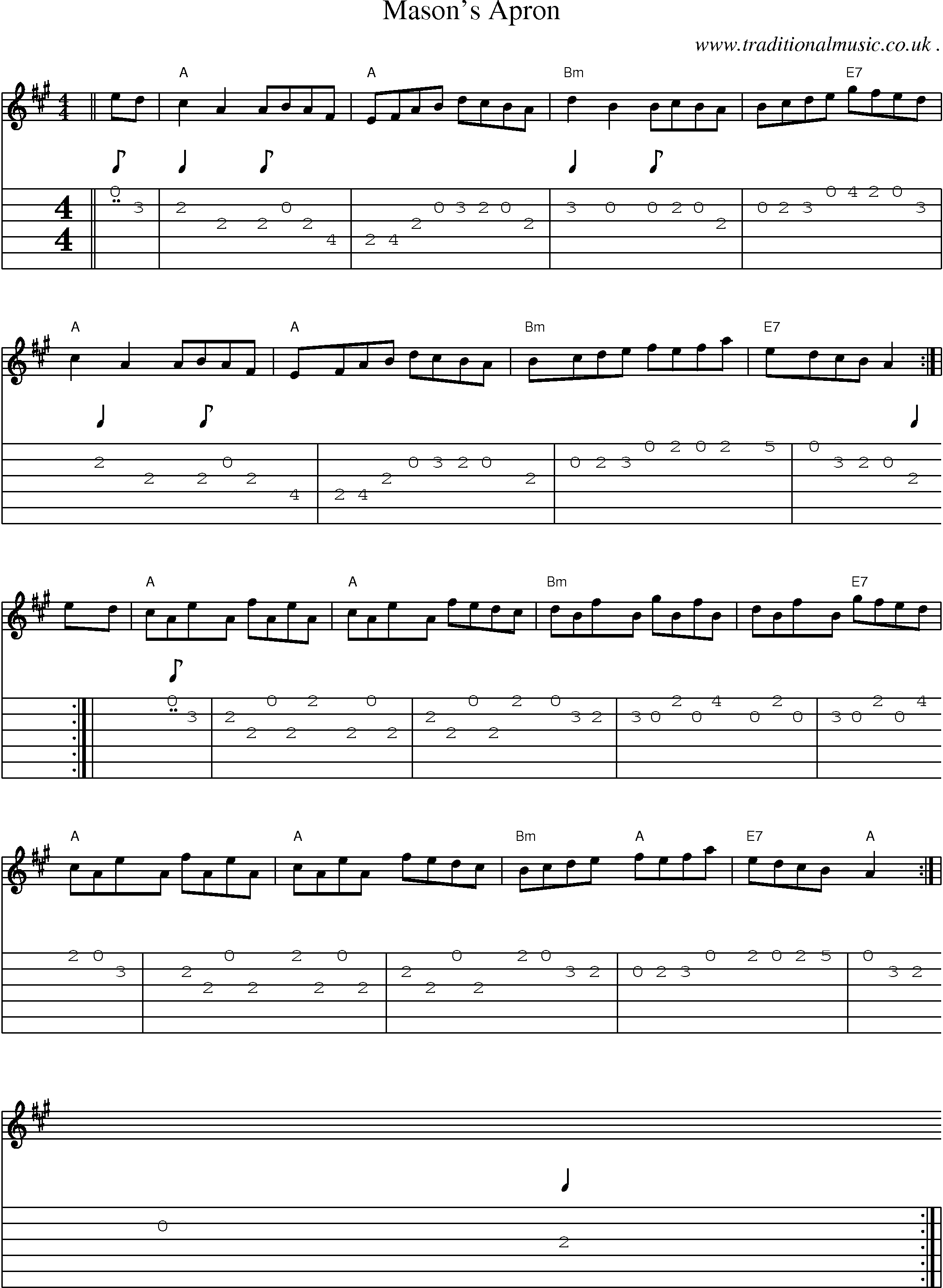 Sheet-music  score, Chords and Guitar Tabs for Masons Apron1