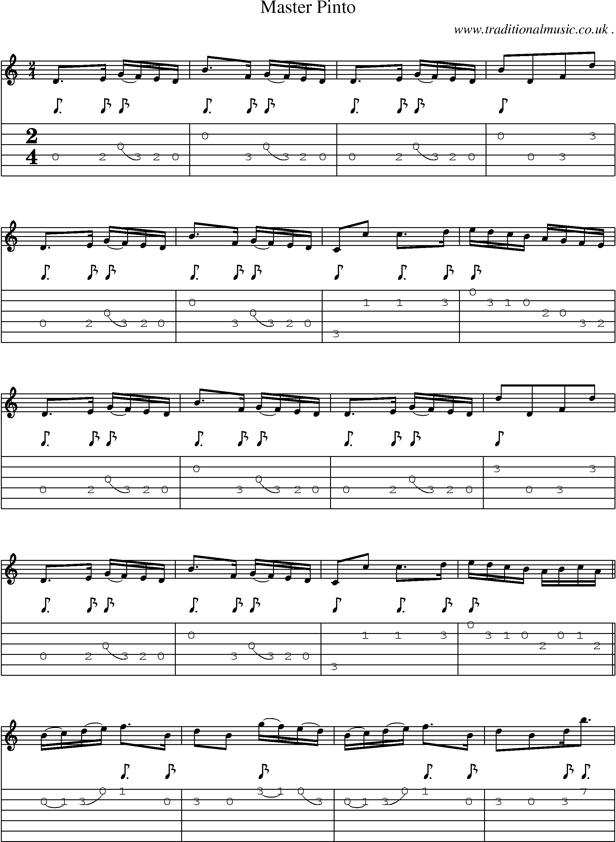 Sheet-music  score, Chords and Guitar Tabs for Master Pinto