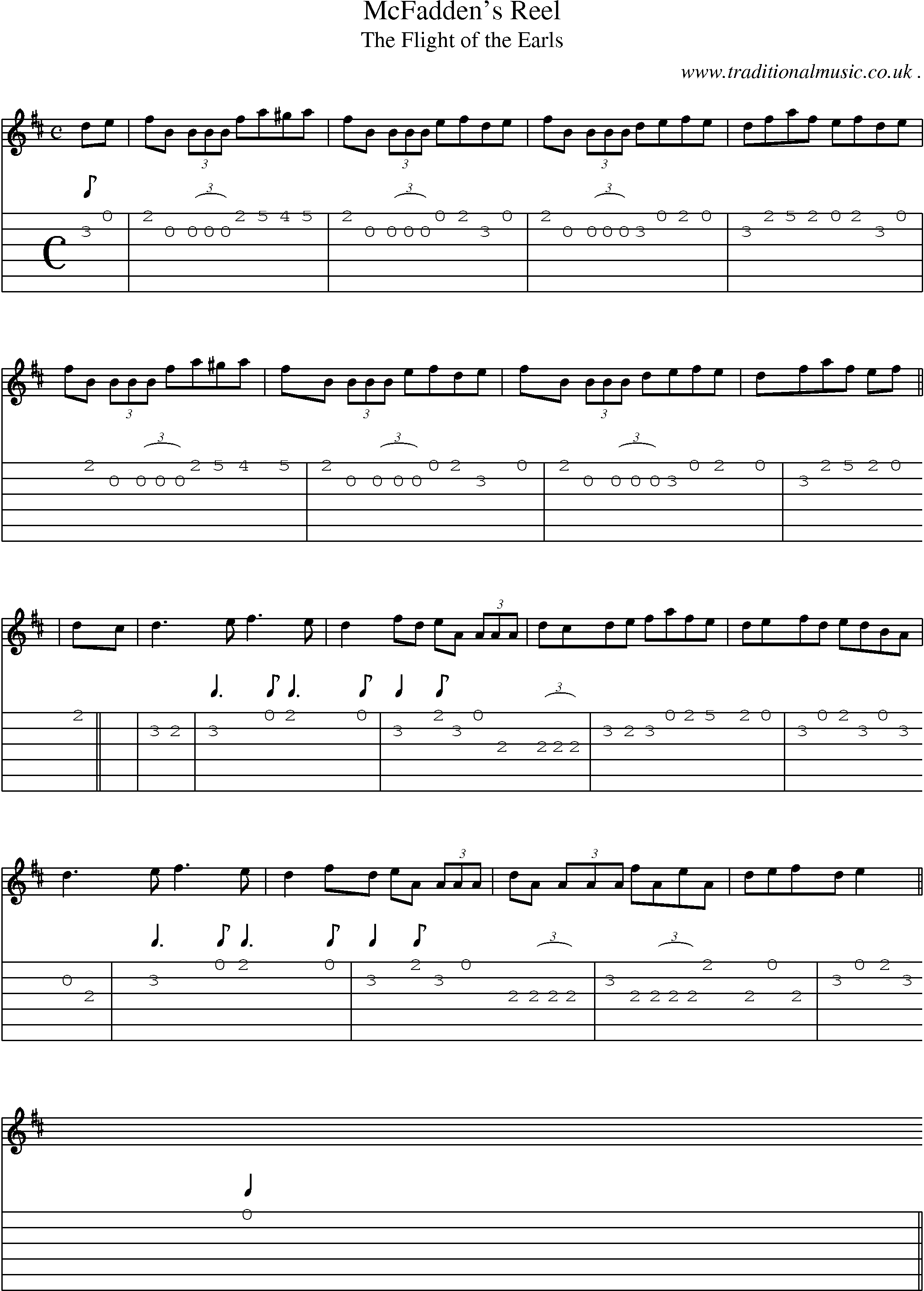 Sheet-music  score, Chords and Guitar Tabs for Mcfaddens Reel