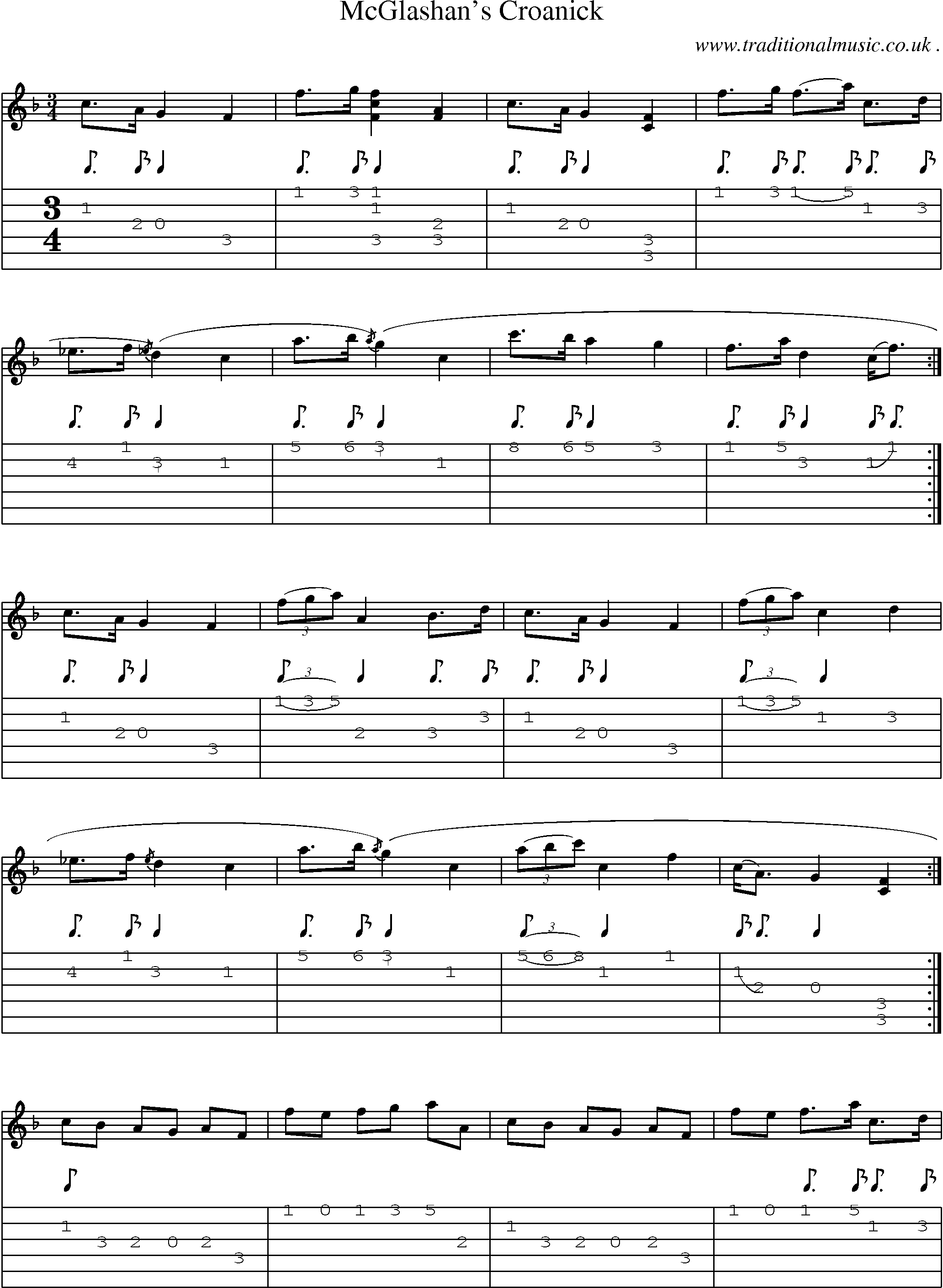 Sheet-music  score, Chords and Guitar Tabs for Mcglashans Croanick