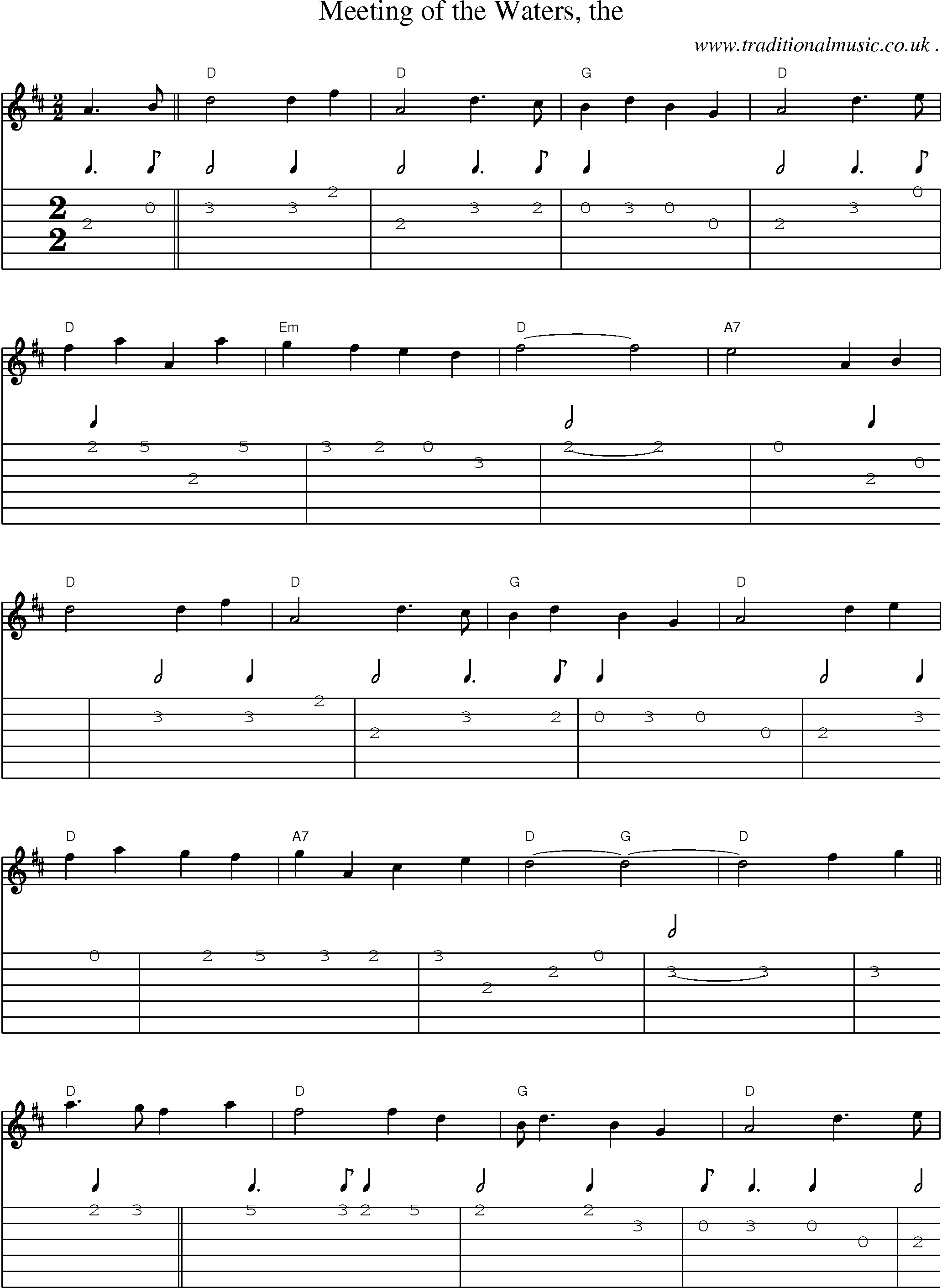 Sheet-music  score, Chords and Guitar Tabs for Meeting Of The Waters The