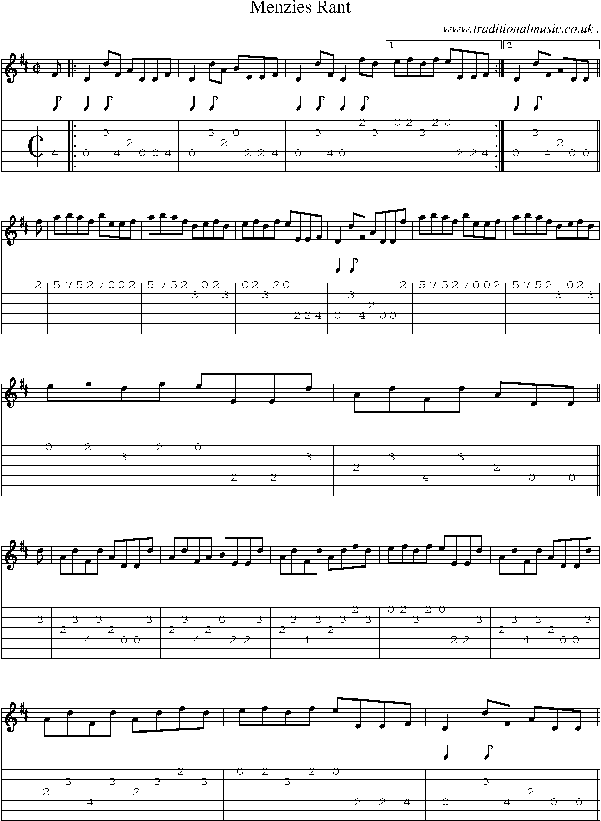 Sheet-music  score, Chords and Guitar Tabs for Menzies Rant