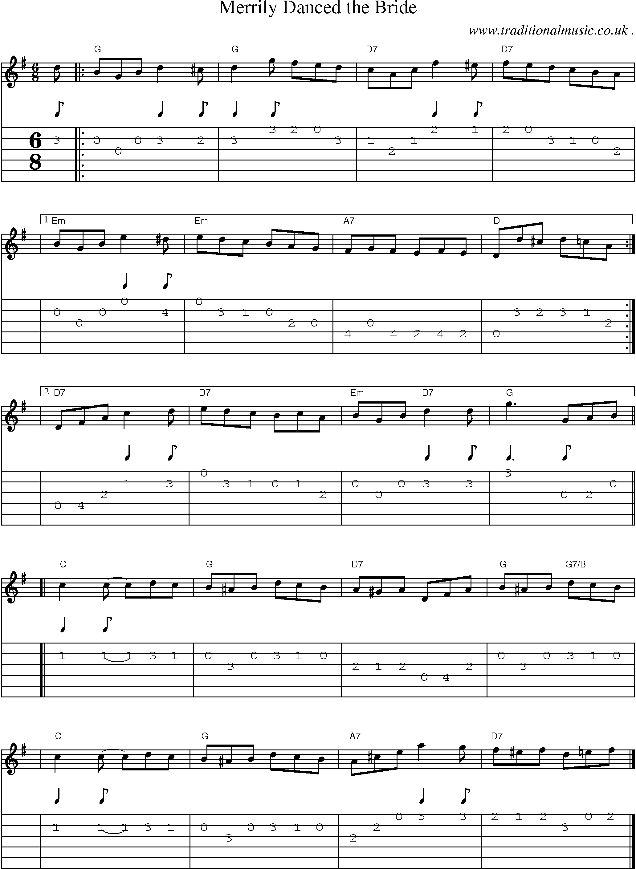 Sheet-music  score, Chords and Guitar Tabs for Merrily Danced The Bride