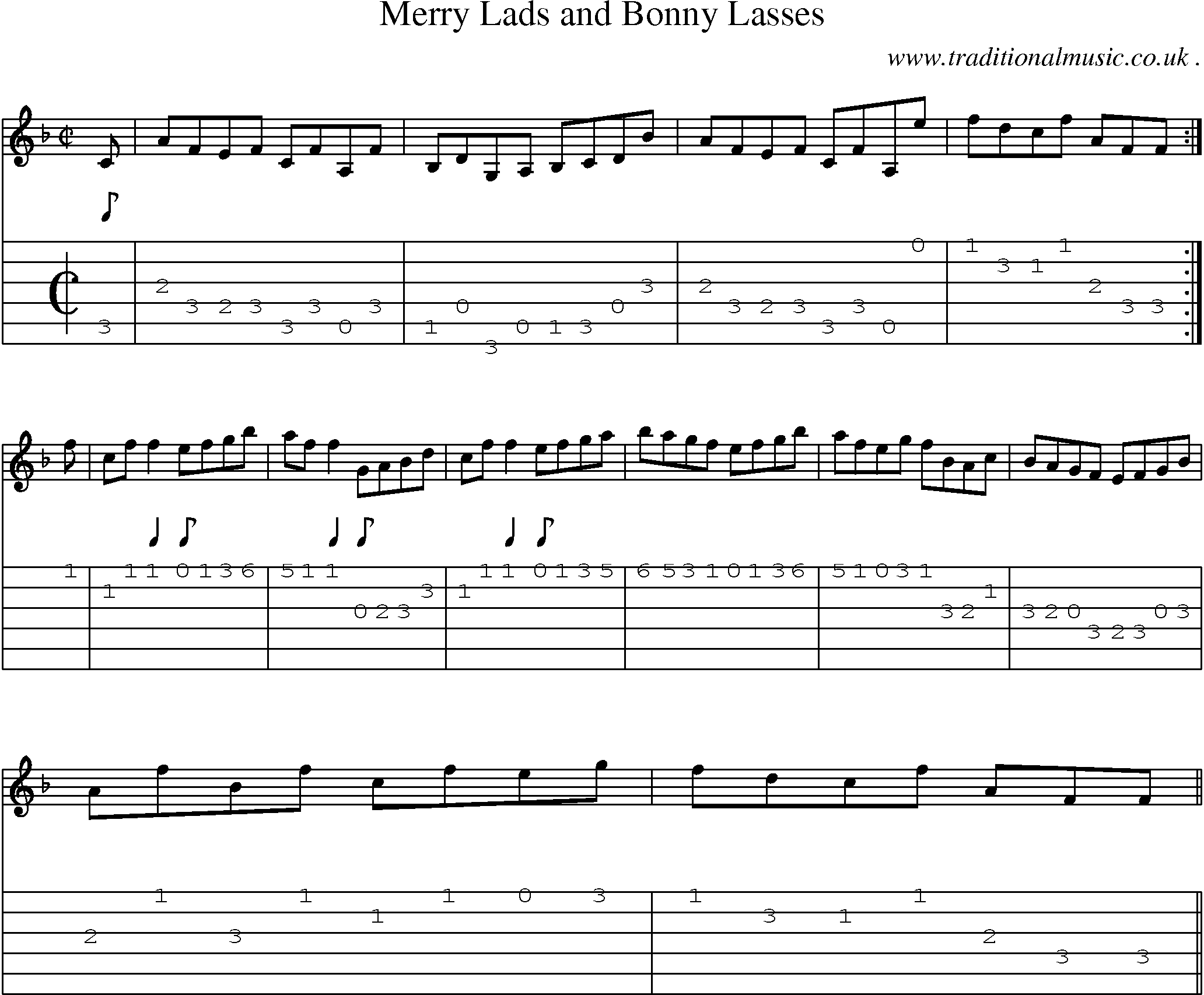 Sheet-music  score, Chords and Guitar Tabs for Merry Lads And Bonny Lasses