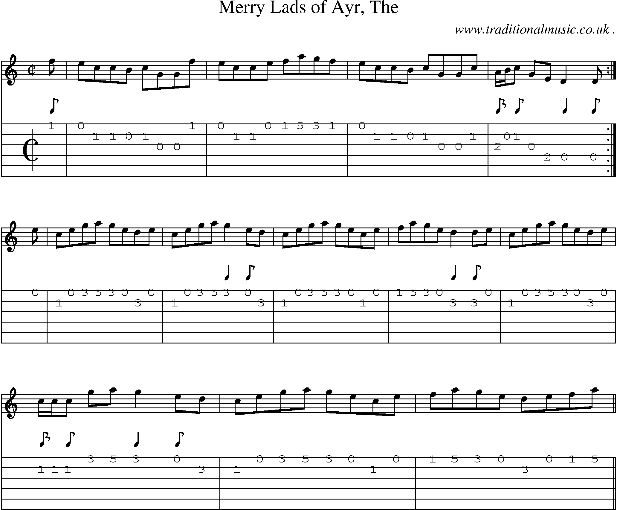 Sheet-music  score, Chords and Guitar Tabs for Merry Lads Of Ayr The
