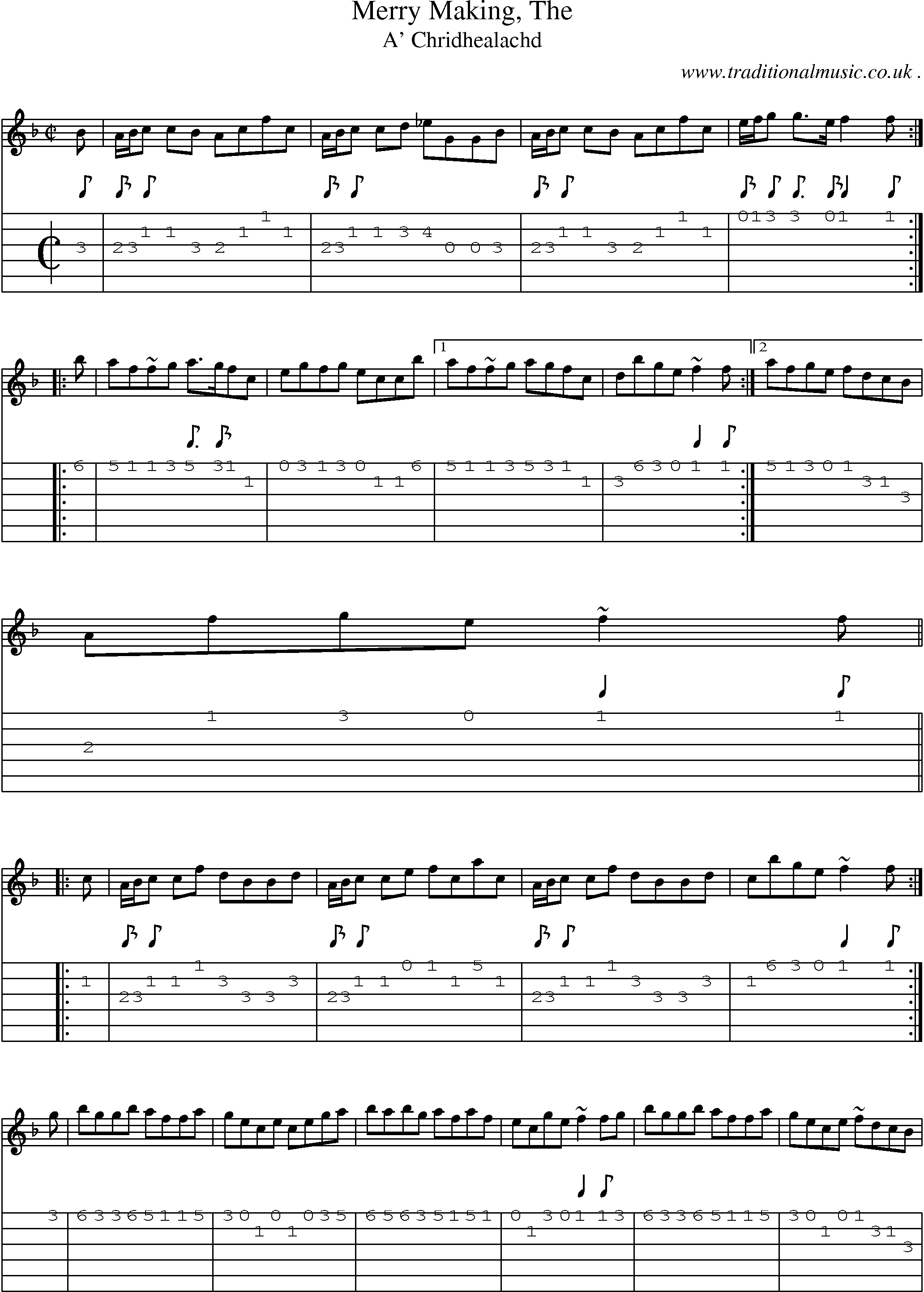 Sheet-music  score, Chords and Guitar Tabs for Merry Making The