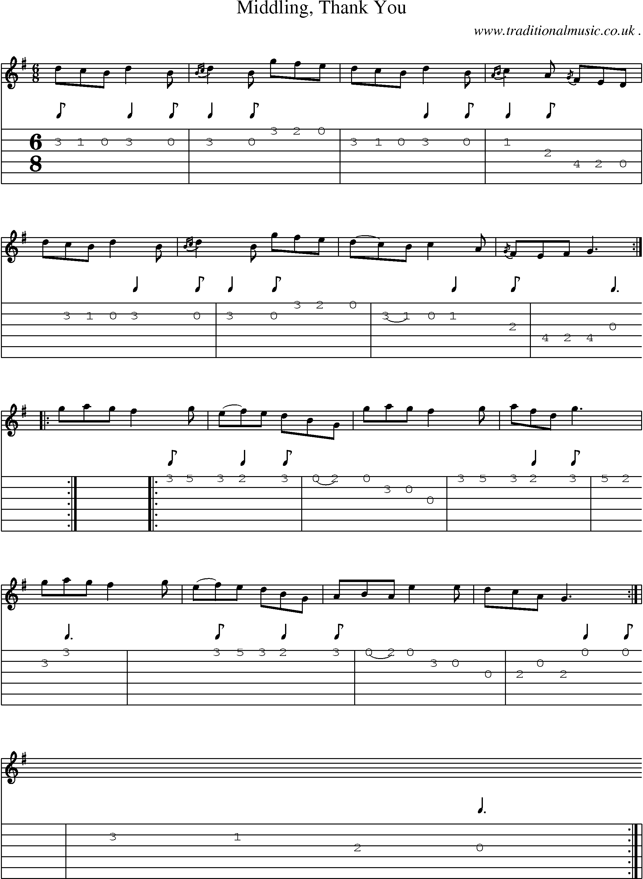 Sheet-music  score, Chords and Guitar Tabs for Middling Thank You