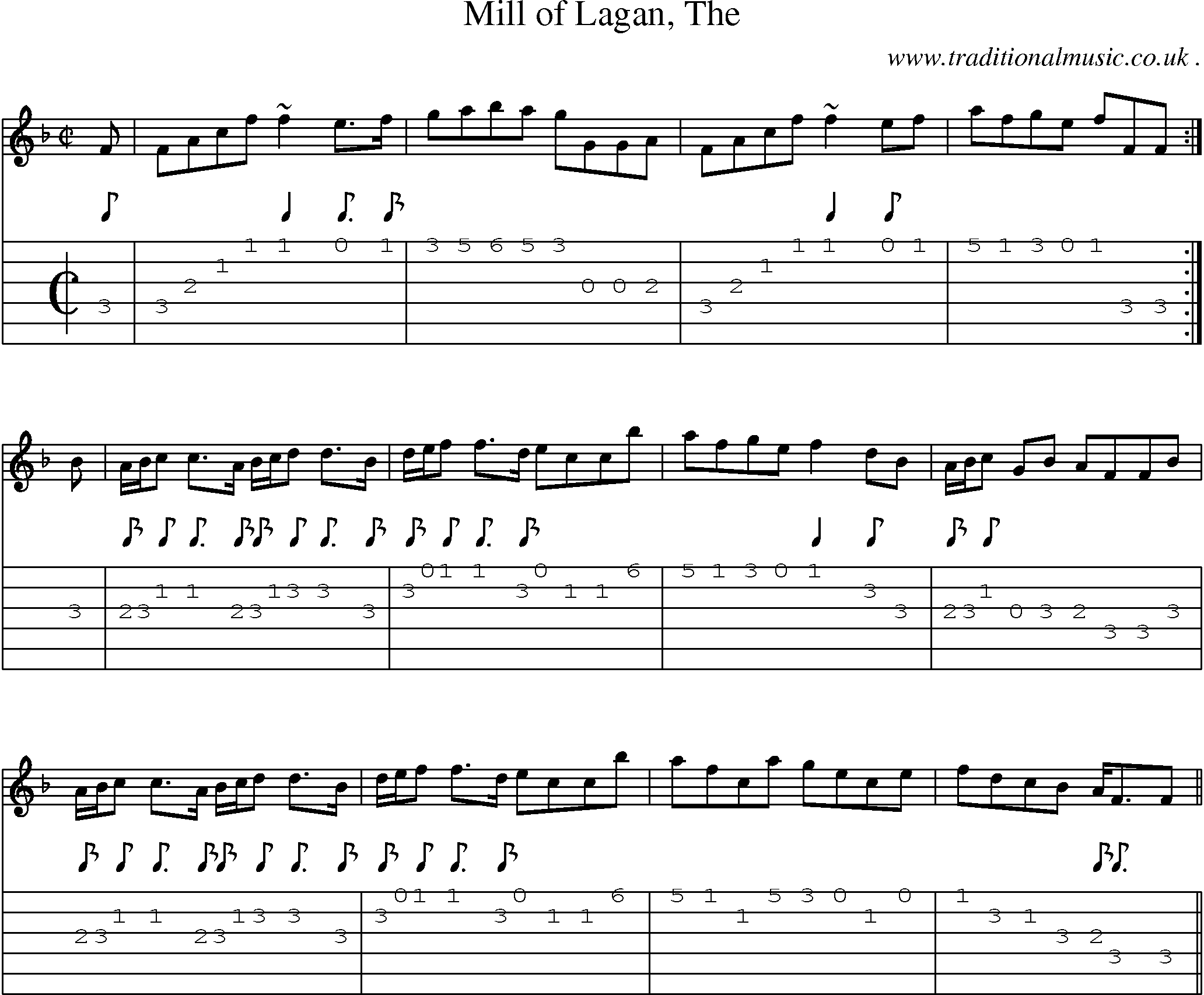 Sheet-music  score, Chords and Guitar Tabs for Mill Of Lagan The