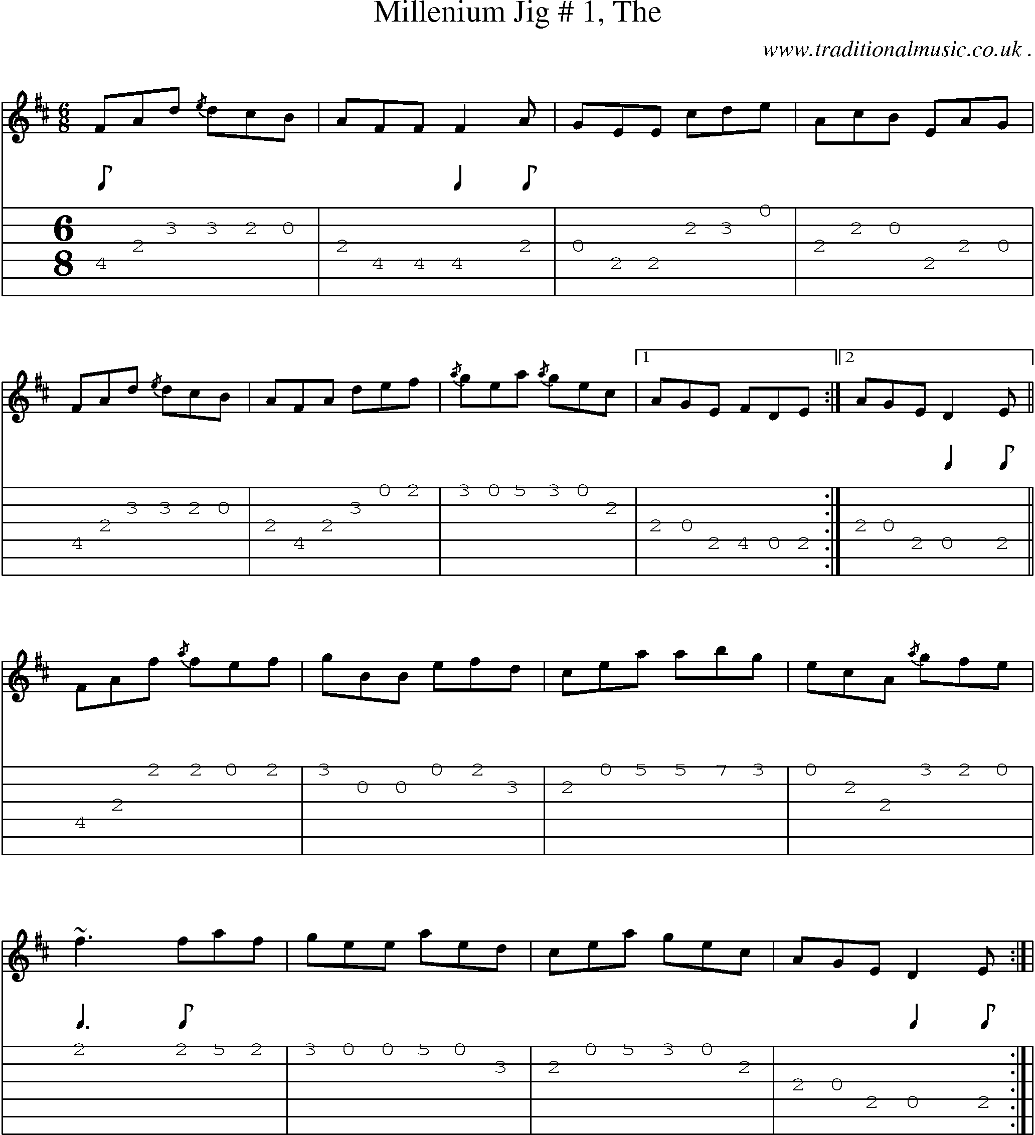 Sheet-music  score, Chords and Guitar Tabs for Millenium Jig  1 The