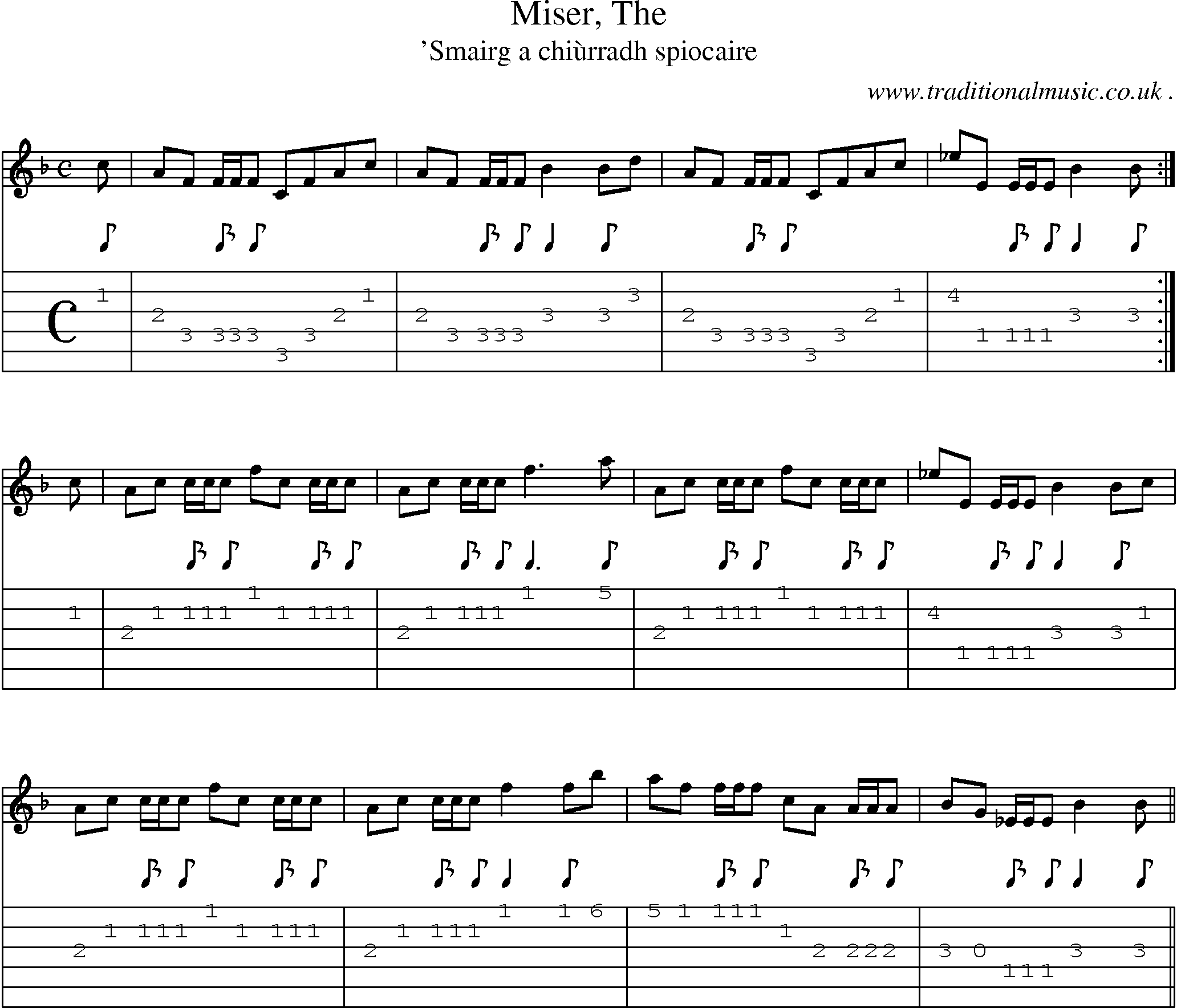Sheet-music  score, Chords and Guitar Tabs for Miser The