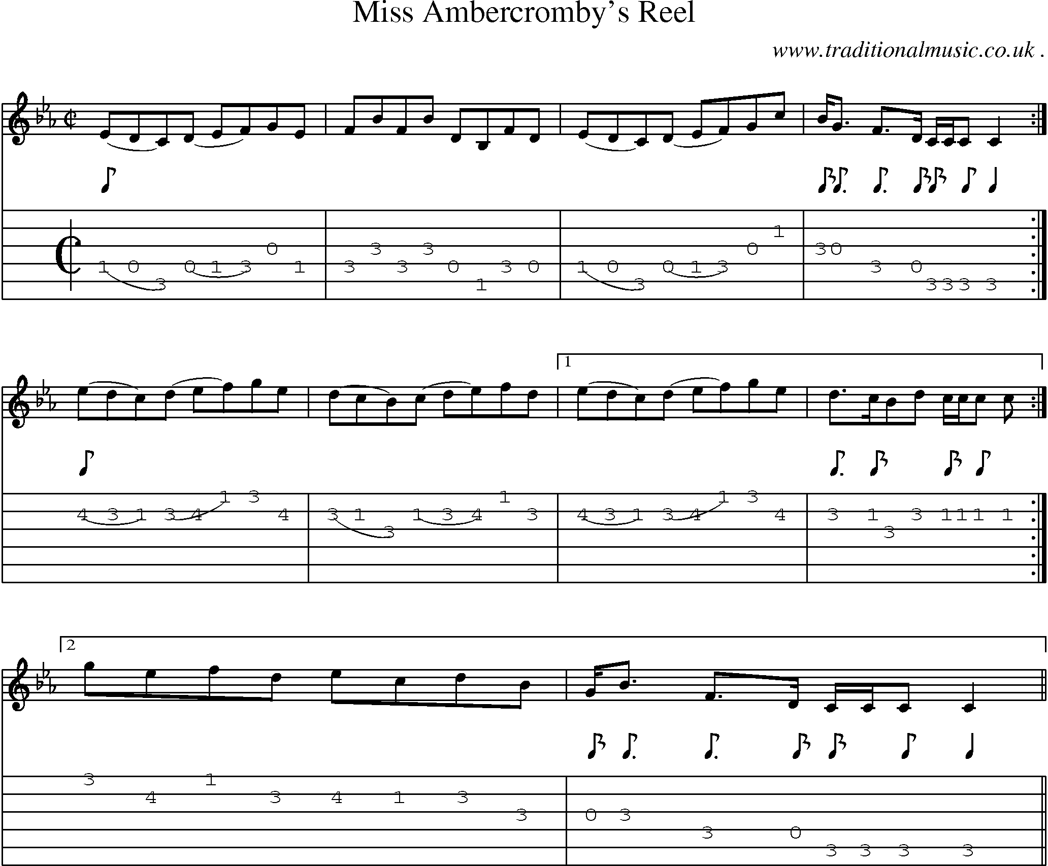 Sheet-music  score, Chords and Guitar Tabs for Miss Ambercrombys Reel