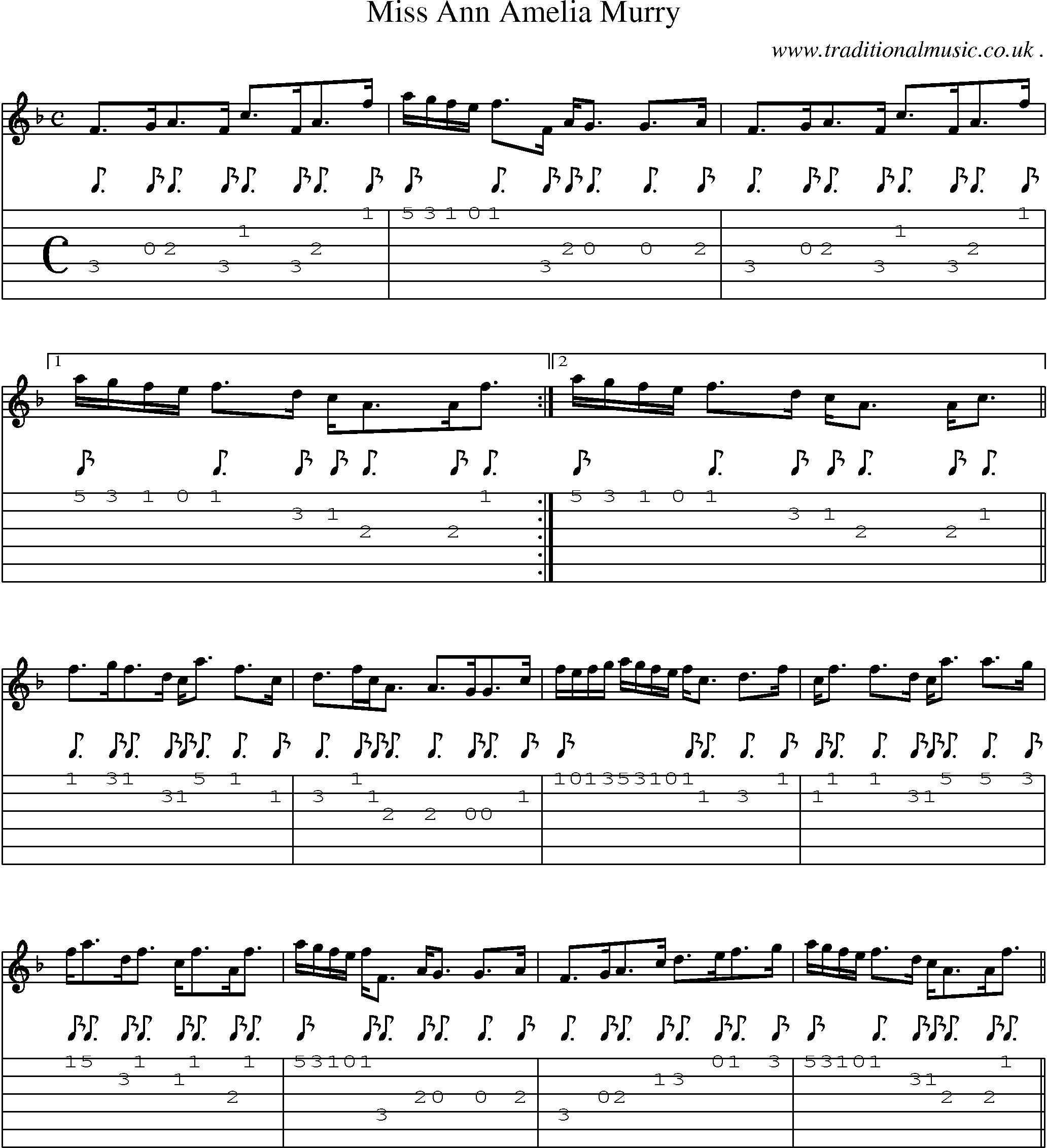 Sheet-music  score, Chords and Guitar Tabs for Miss Ann Amelia Murry