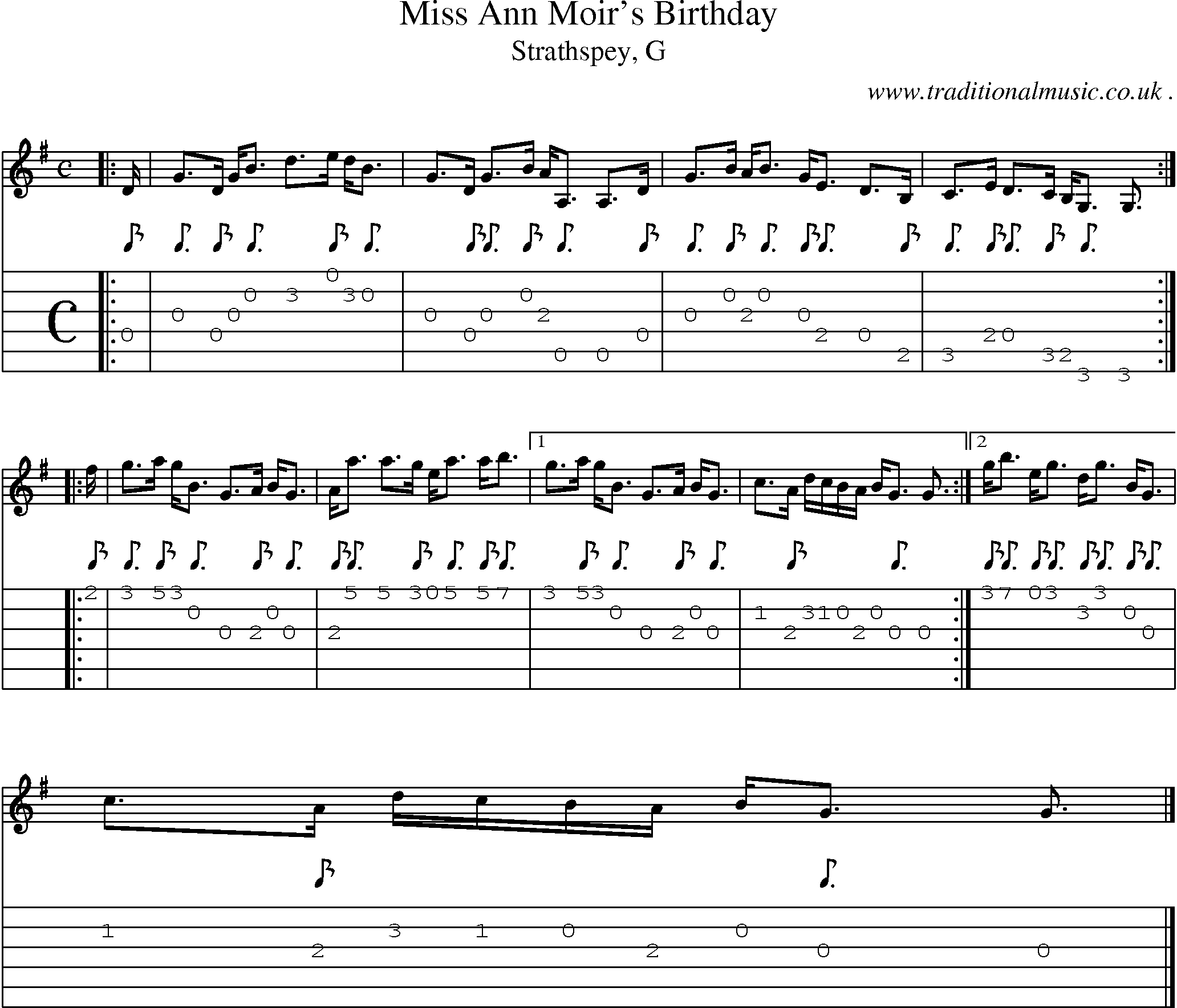 Sheet-music  score, Chords and Guitar Tabs for Miss Ann Moirs Birthday