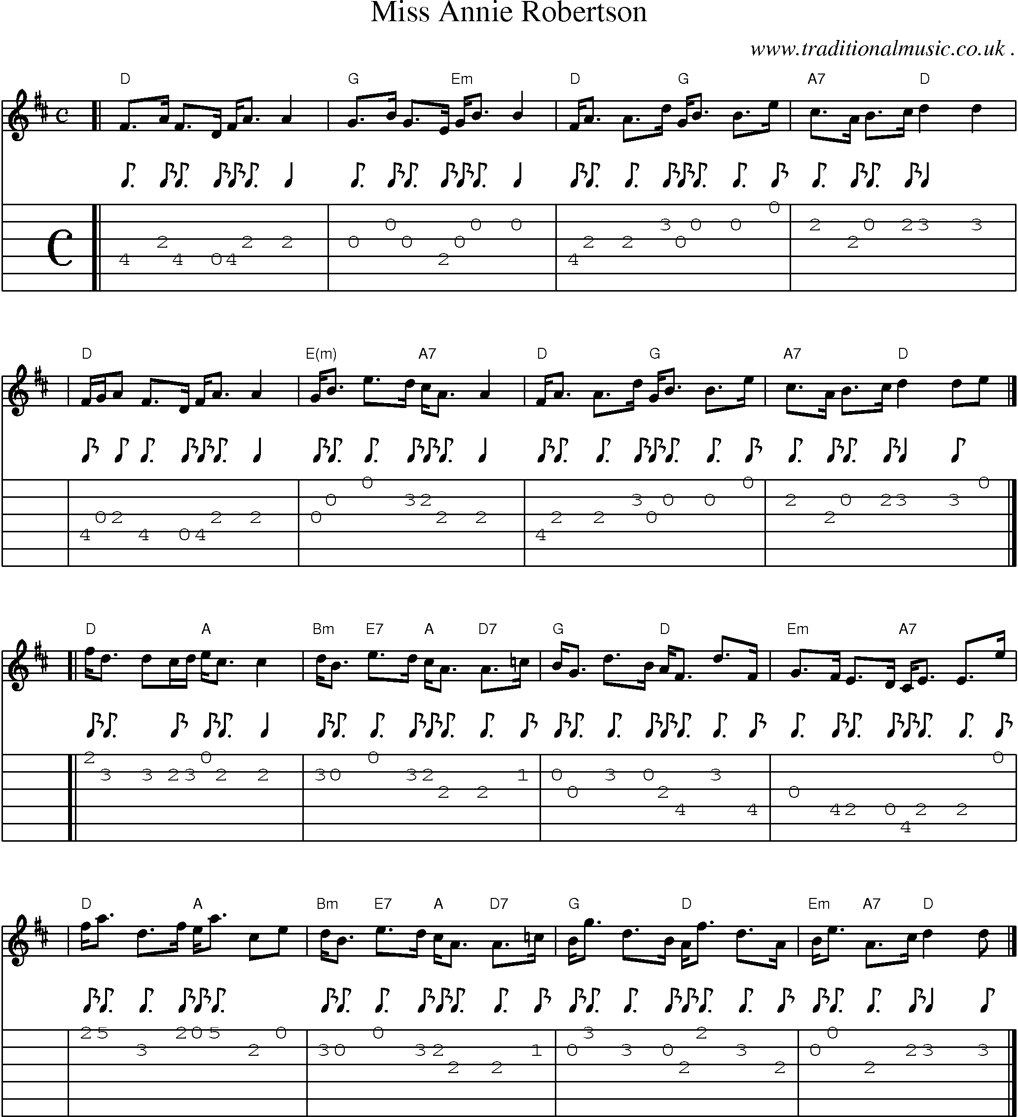 Sheet-music  score, Chords and Guitar Tabs for Miss Annie Robertson