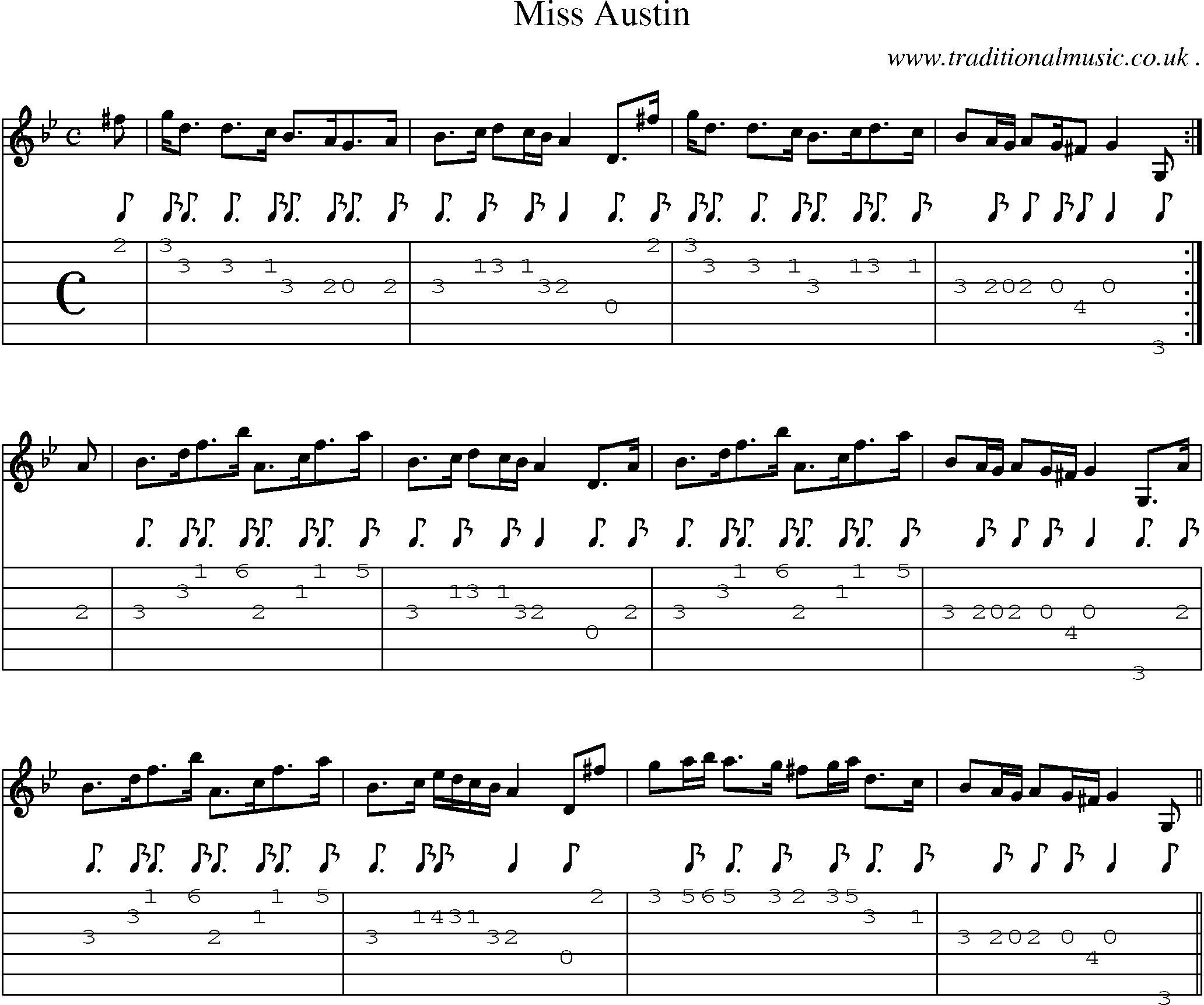 Sheet-music  score, Chords and Guitar Tabs for Miss Austin