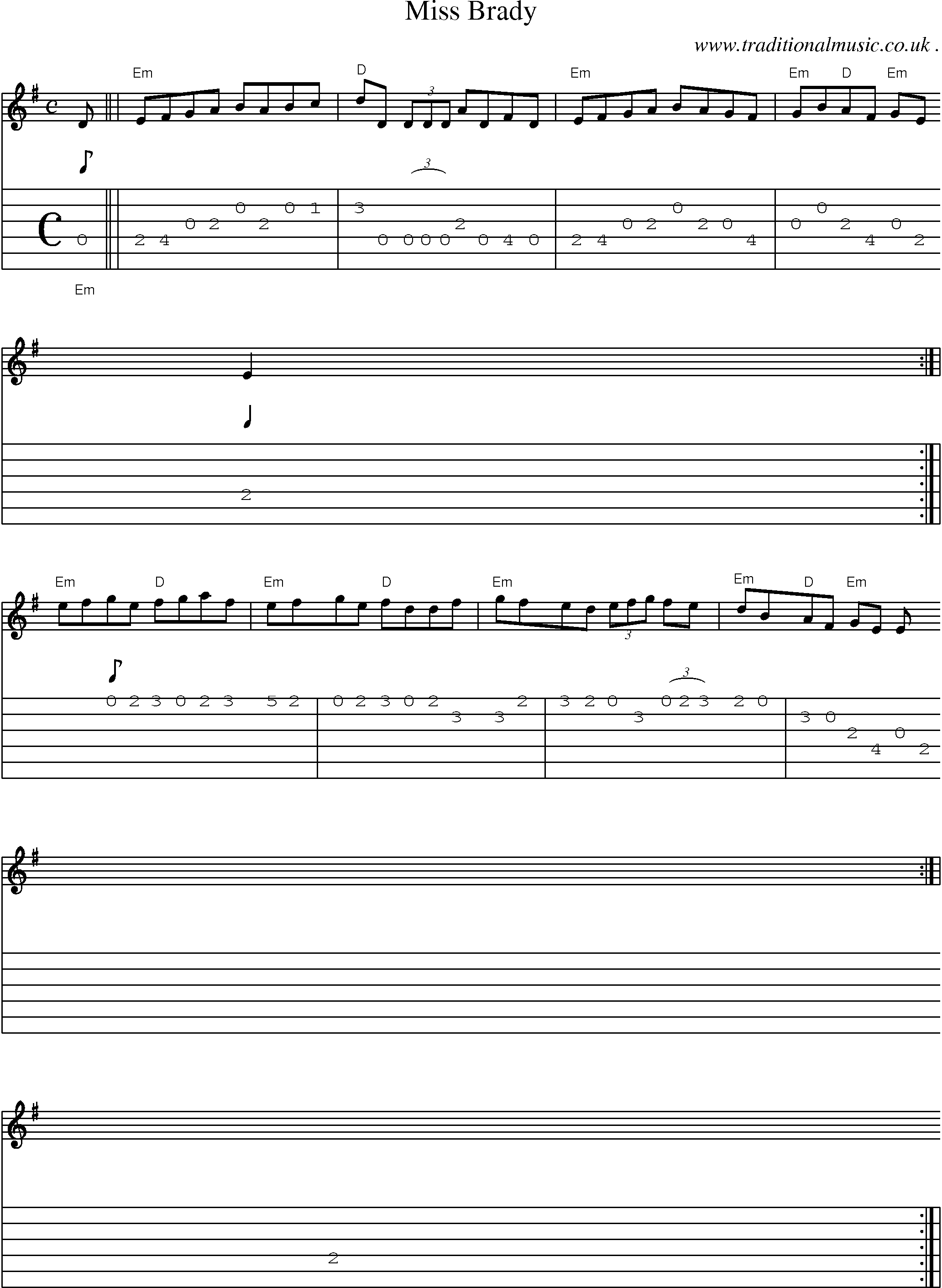 Sheet-music  score, Chords and Guitar Tabs for Miss Brady