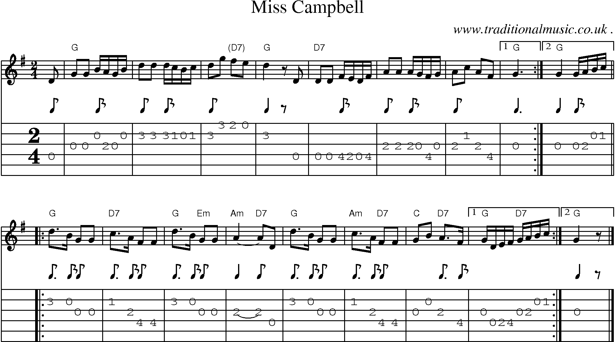 Sheet-music  score, Chords and Guitar Tabs for Miss Campbell