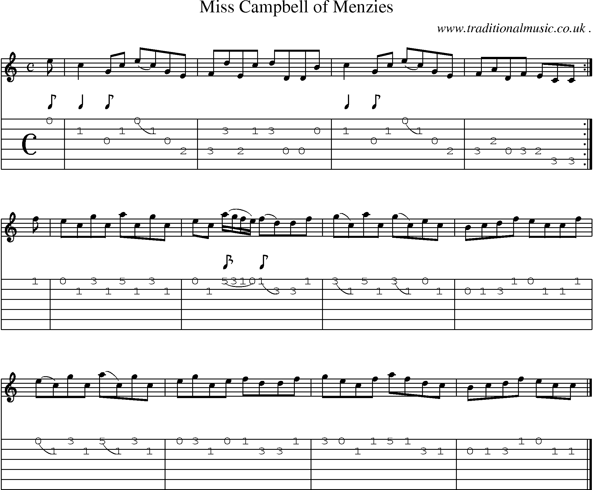 Sheet-music  score, Chords and Guitar Tabs for Miss Campbell Of Menzies