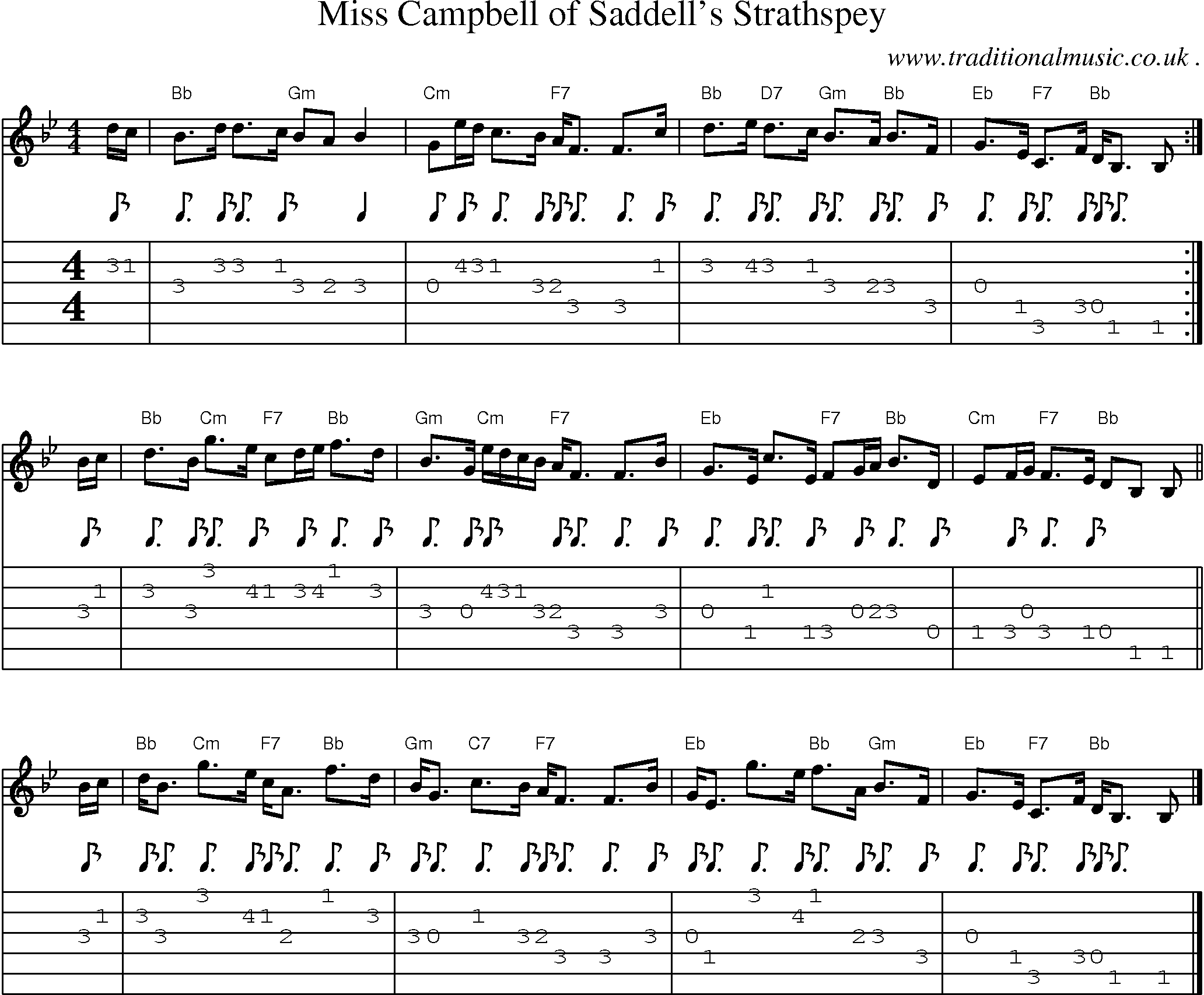 Sheet-music  score, Chords and Guitar Tabs for Miss Campbell Of Saddells Strathspey