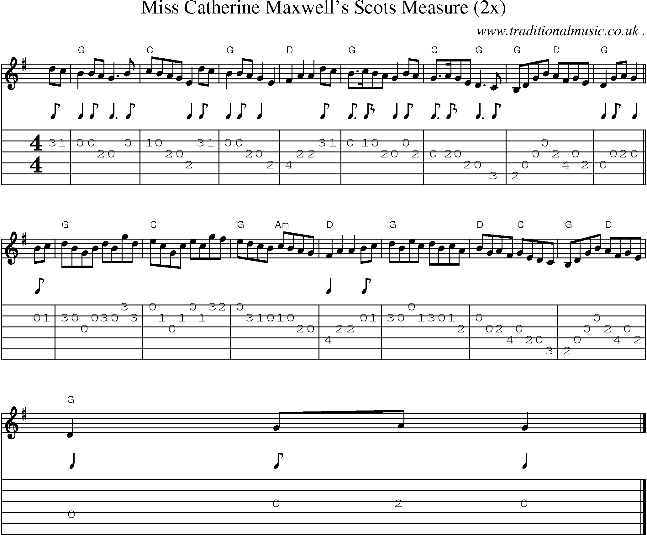 Sheet-music  score, Chords and Guitar Tabs for Miss Catherine Maxwells Scots Measure 2x