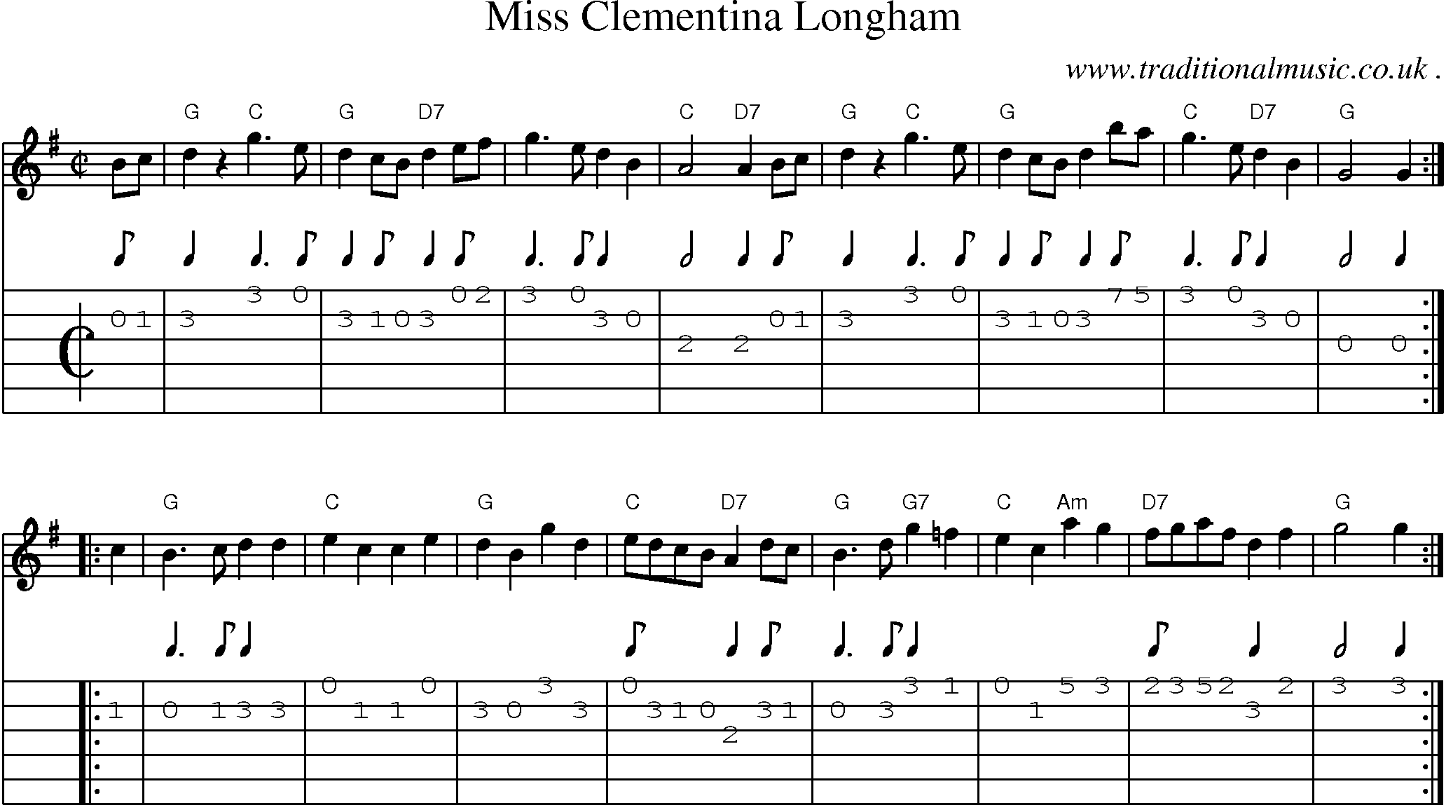 Sheet-music  score, Chords and Guitar Tabs for Miss Clementina Longham