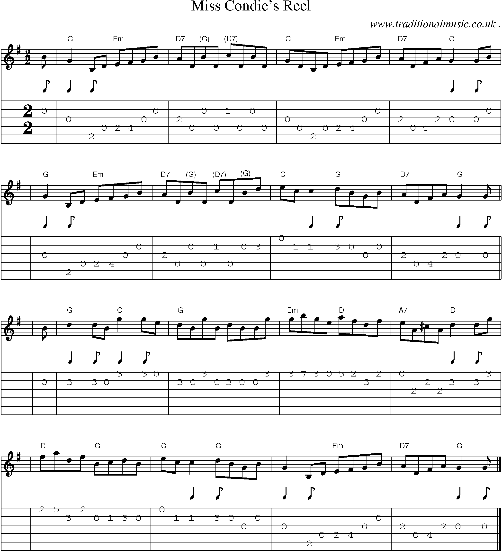 Sheet-music  score, Chords and Guitar Tabs for Miss Condies Reel
