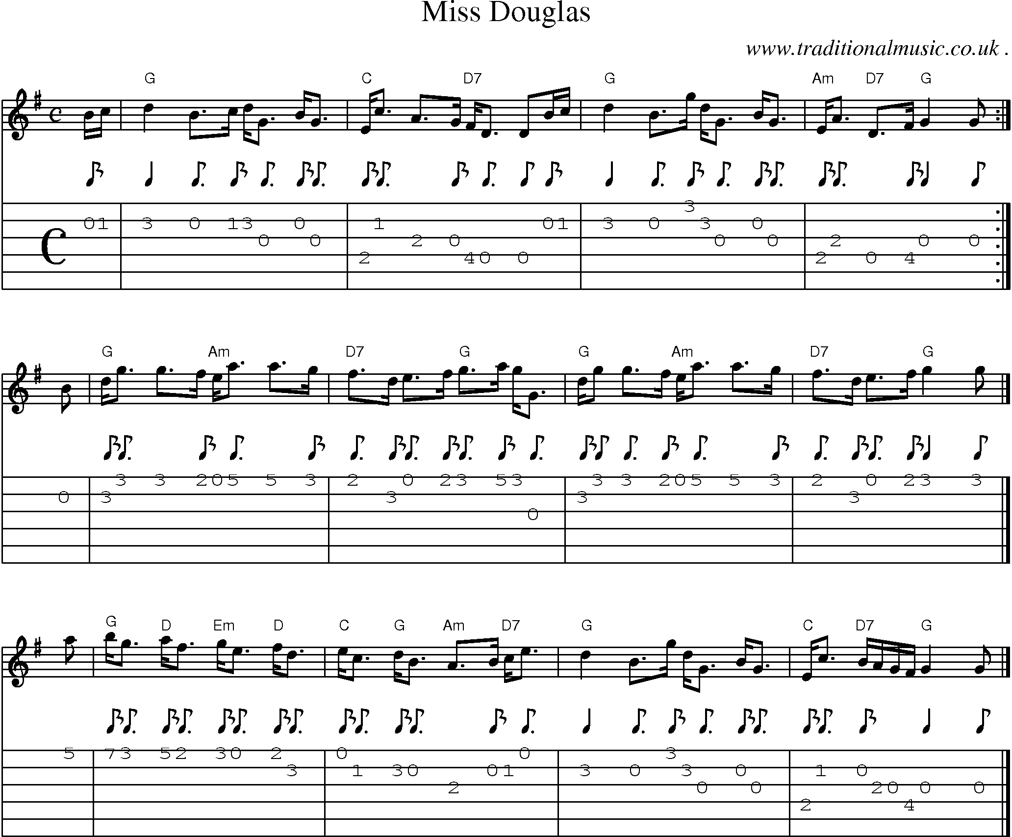 Sheet-music  score, Chords and Guitar Tabs for Miss Douglas