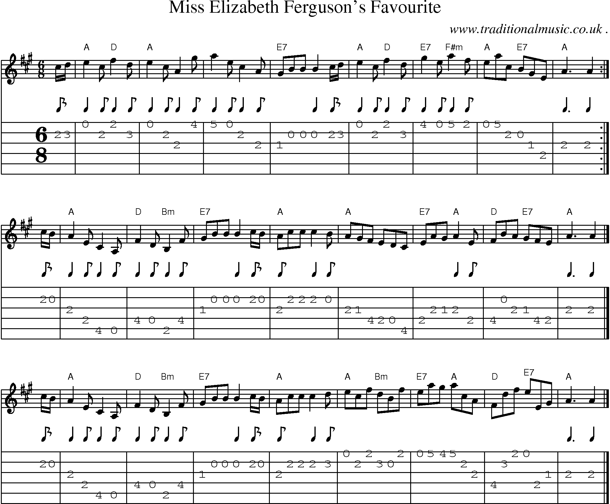Sheet-music  score, Chords and Guitar Tabs for Miss Elizabeth Fergusons Favourite