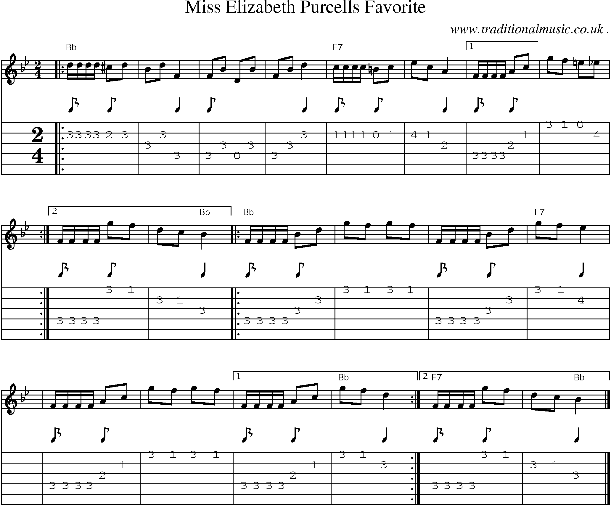 Sheet-music  score, Chords and Guitar Tabs for Miss Elizabeth Purcells Favorite